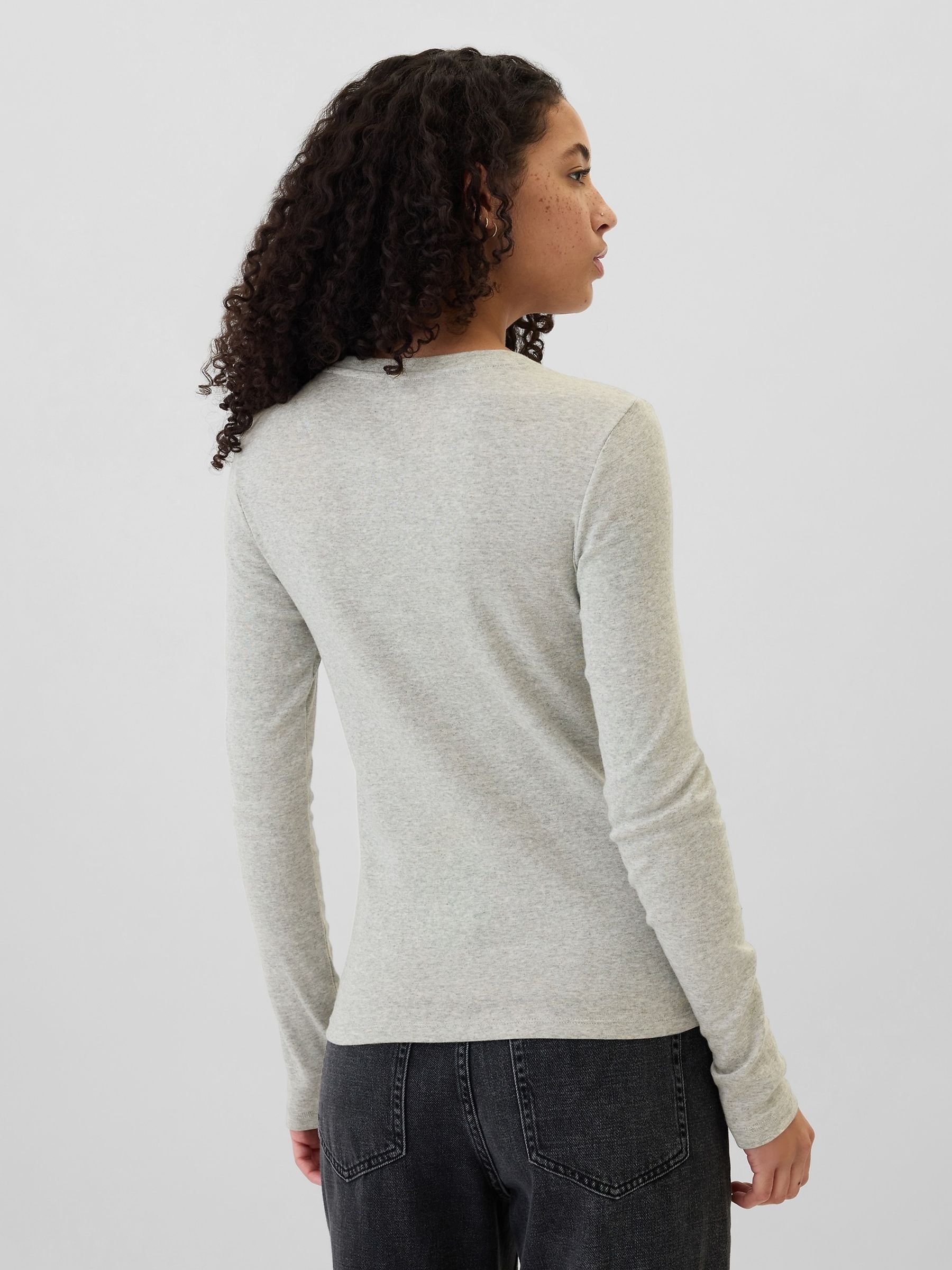 Grey Favourite Cotton-Modal Crew Neck Long Sleeve T-Shirt - Image 2 of 5