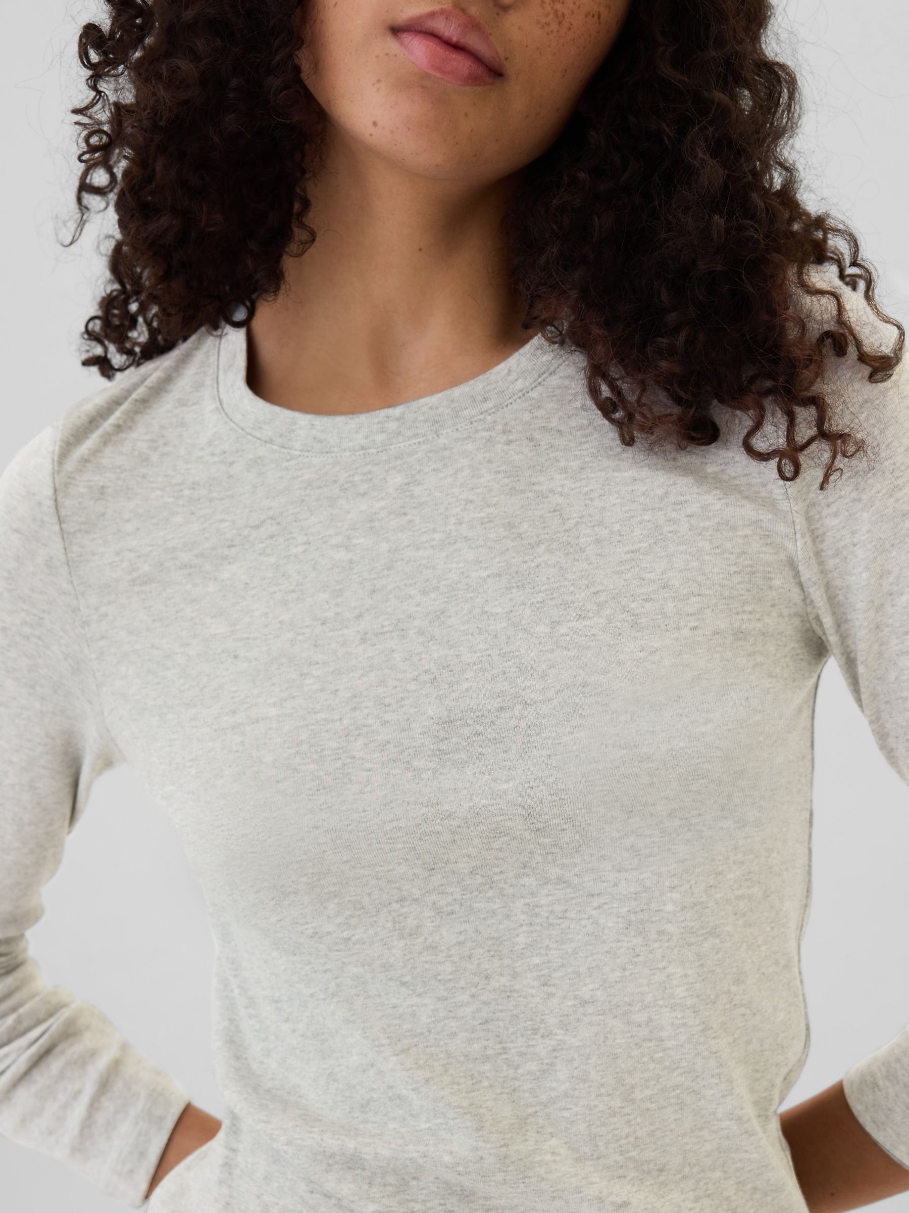Grey Favourite Cotton-Modal Crew Neck Long Sleeve T-Shirt - Image 4 of 5
