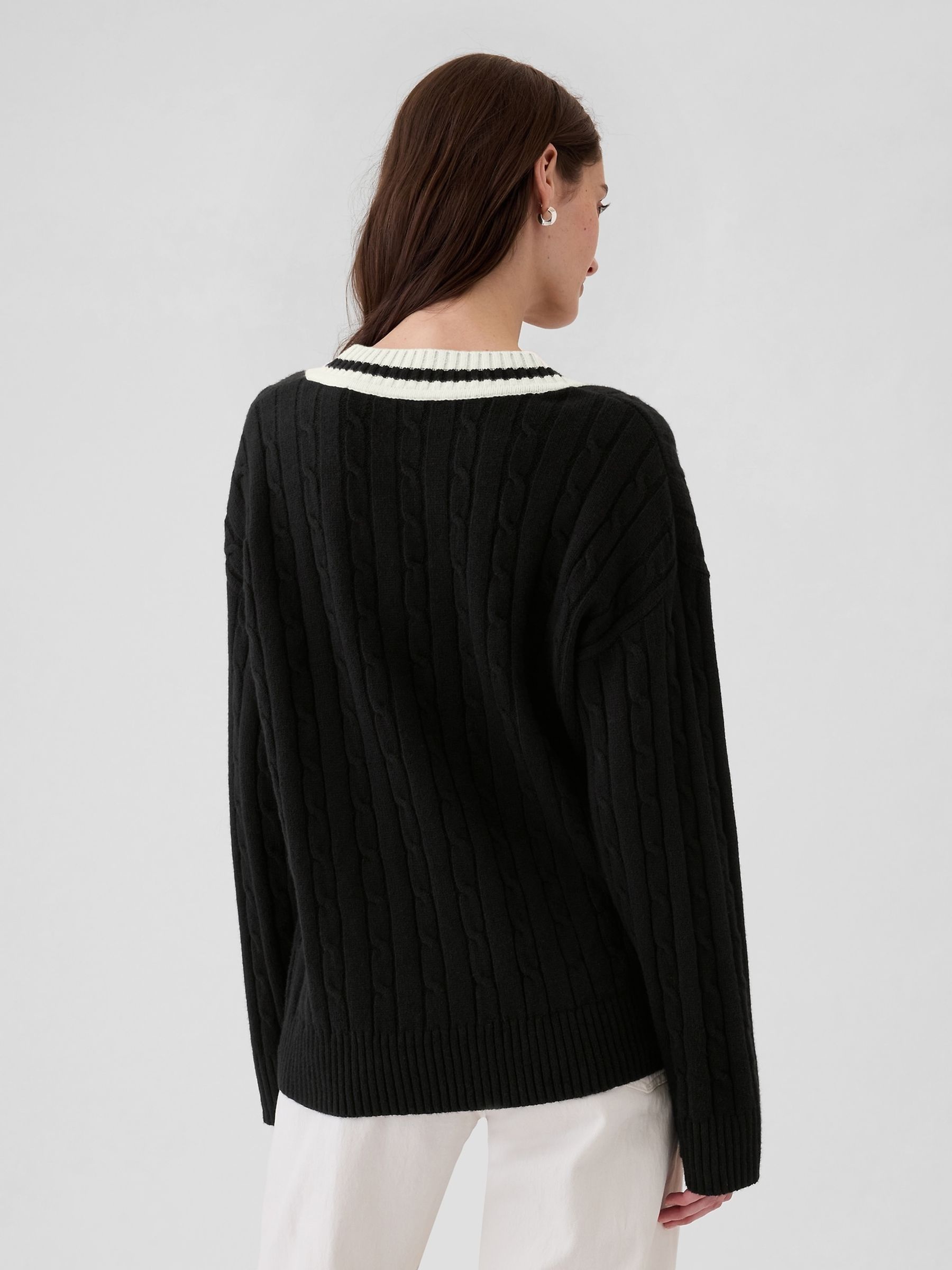 Black Varsity Cable Knit CashSoft Jumper | Gap