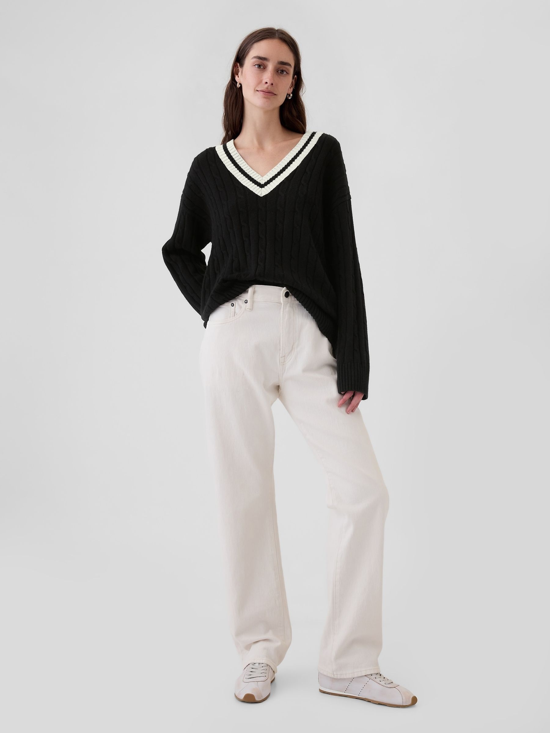 Black Varsity Cable Knit CashSoft Jumper - Image 3 of 5