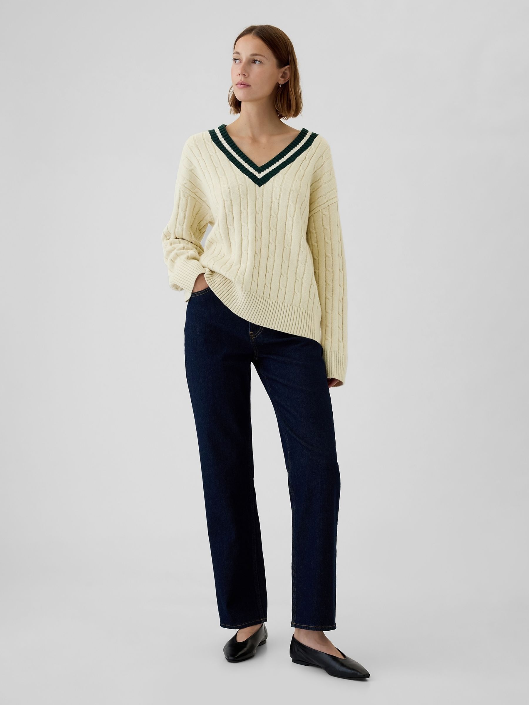 Cream Varsity Cable Knit CashSoft Jumper - Image 6 of 8