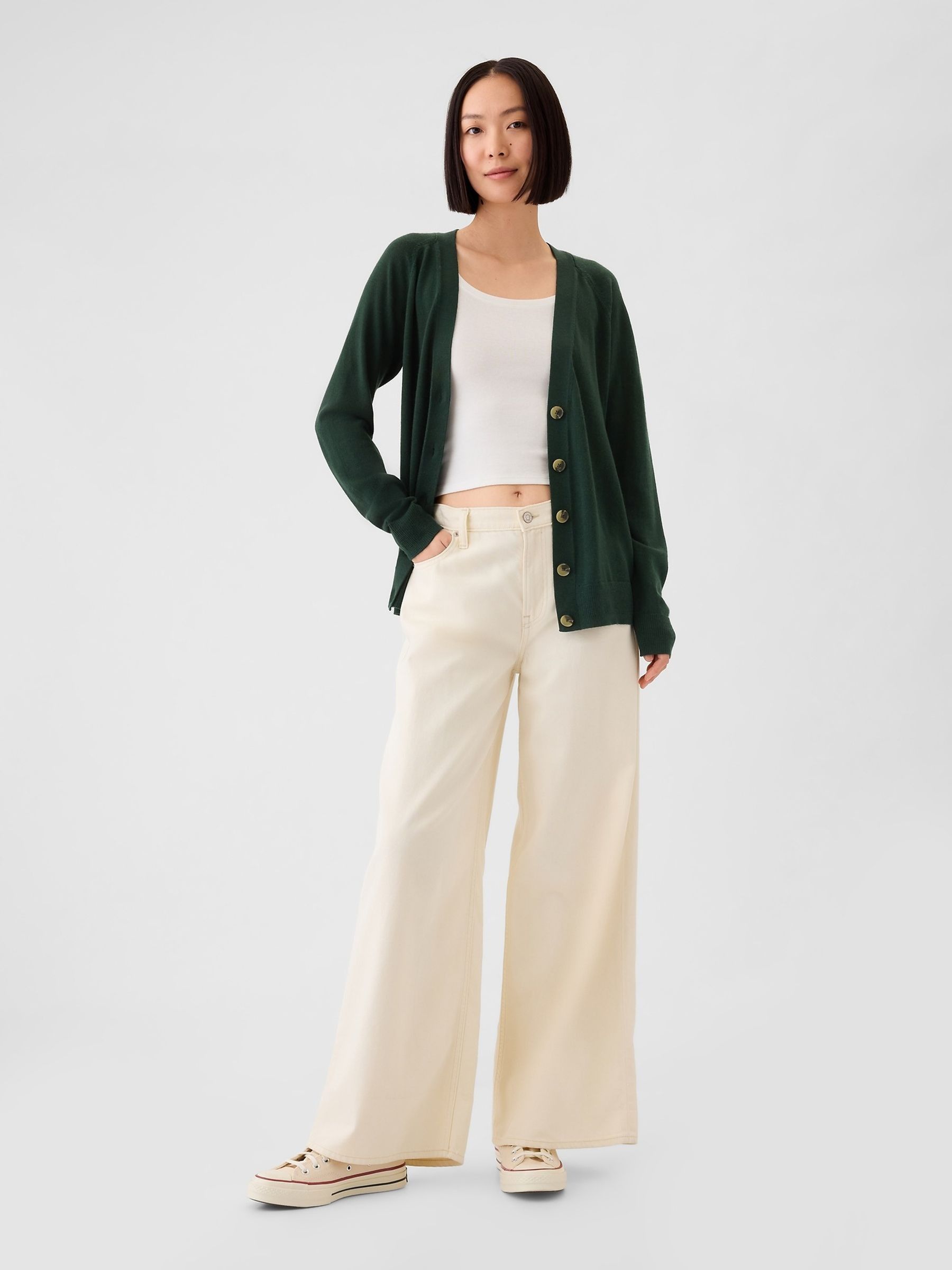 Green Merino Wool Cardigan - Image 3 of 5