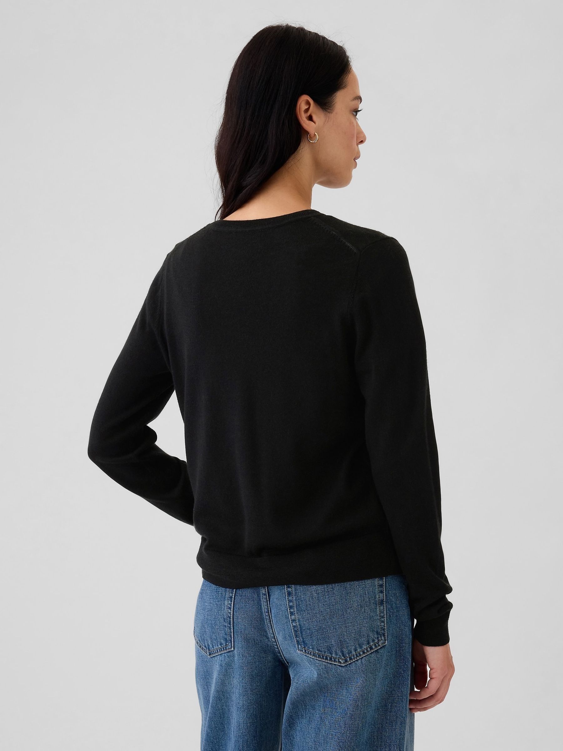 Black Merino Wool Crew Neck Jumper - Image 2 of 5