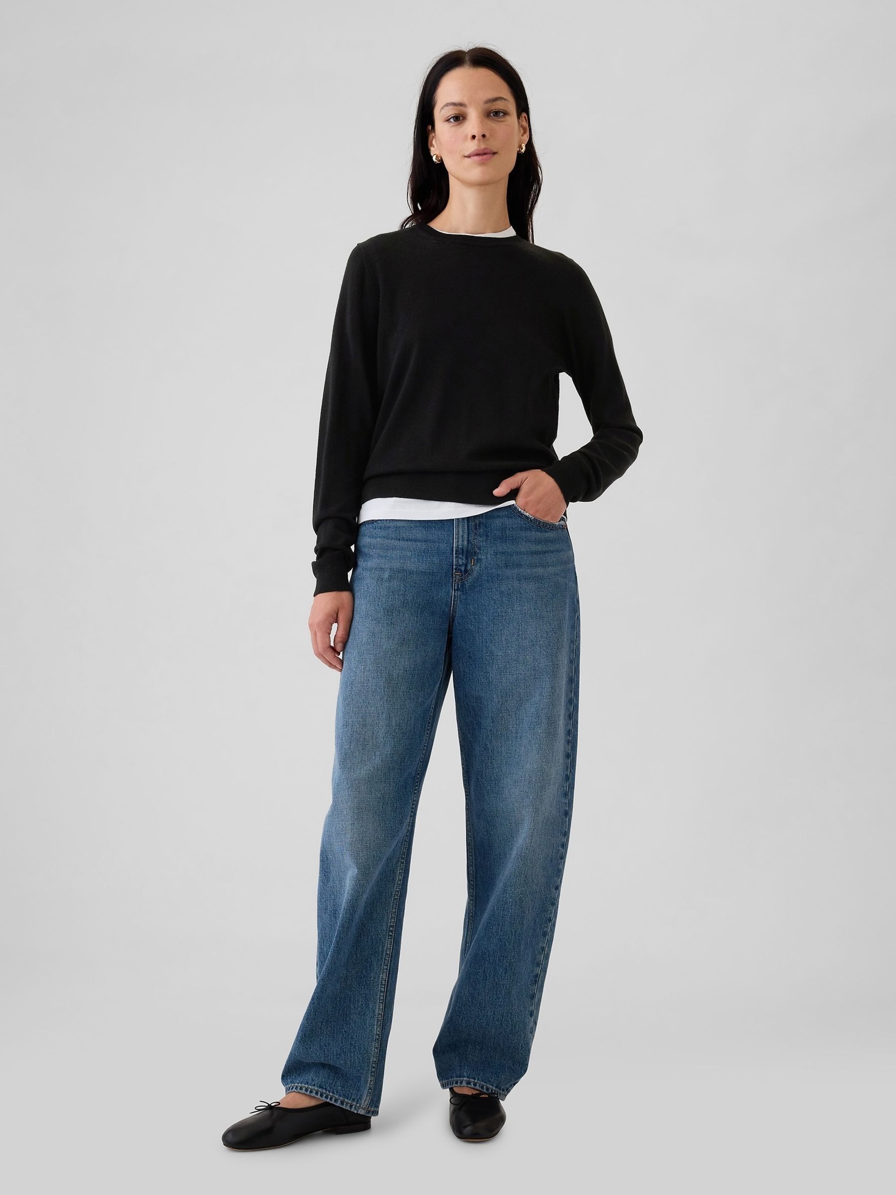 Black Merino Wool Crew Neck Jumper - Image 3 of 5