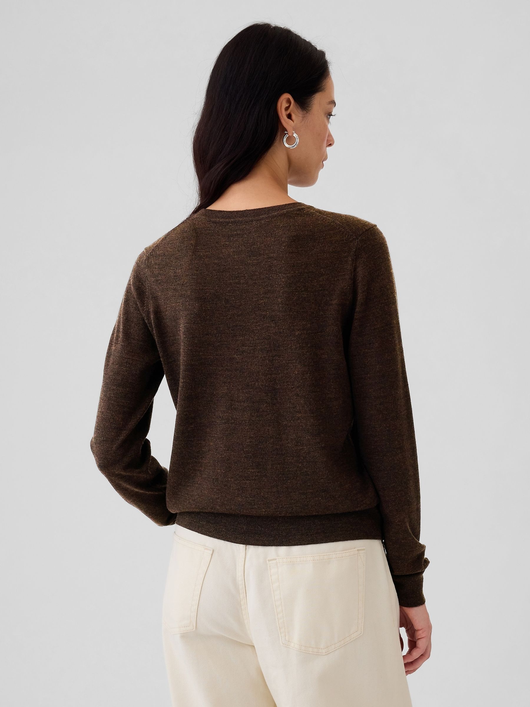 Brown Merino Wool Crew Neck Jumper - Image 2 of 5