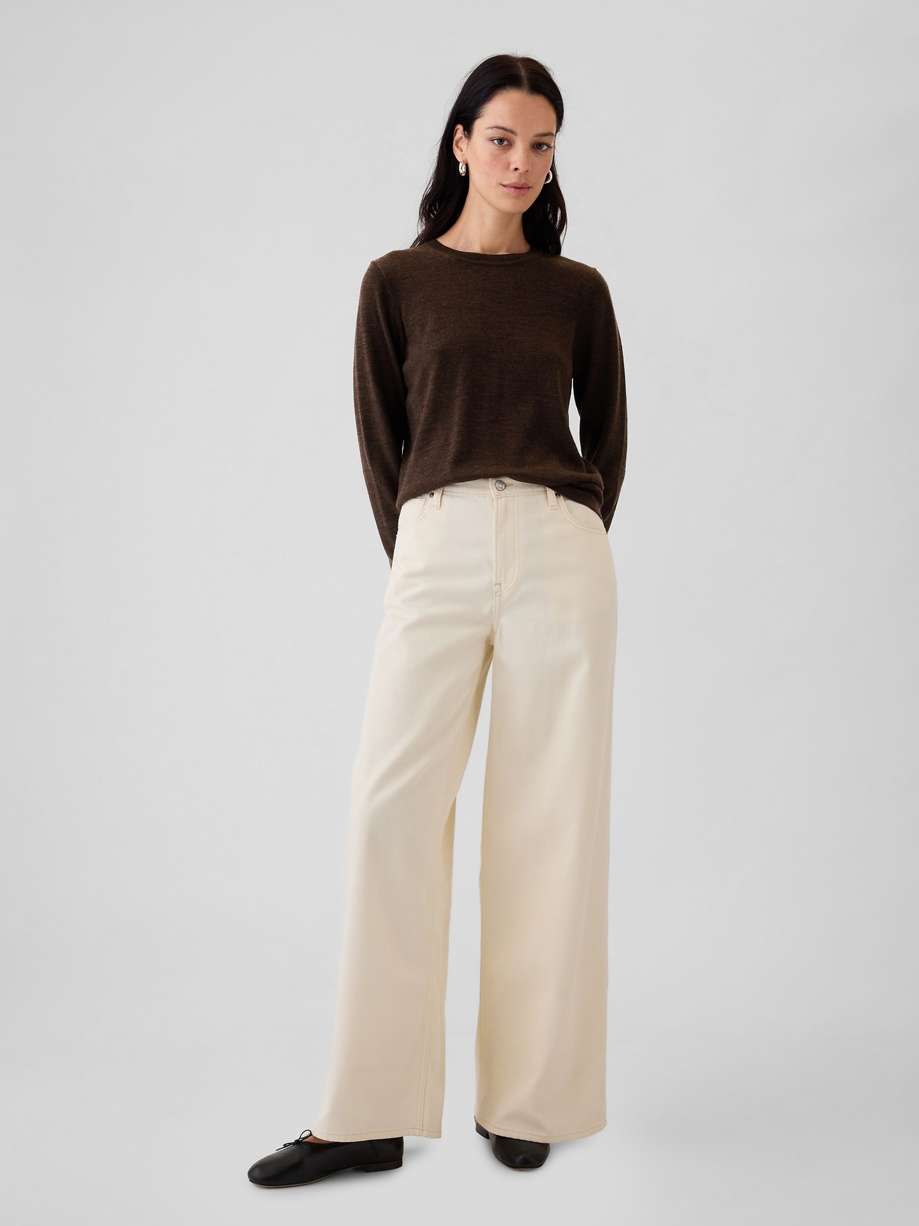 Brown Merino Wool Crew Neck Jumper - Image 3 of 5