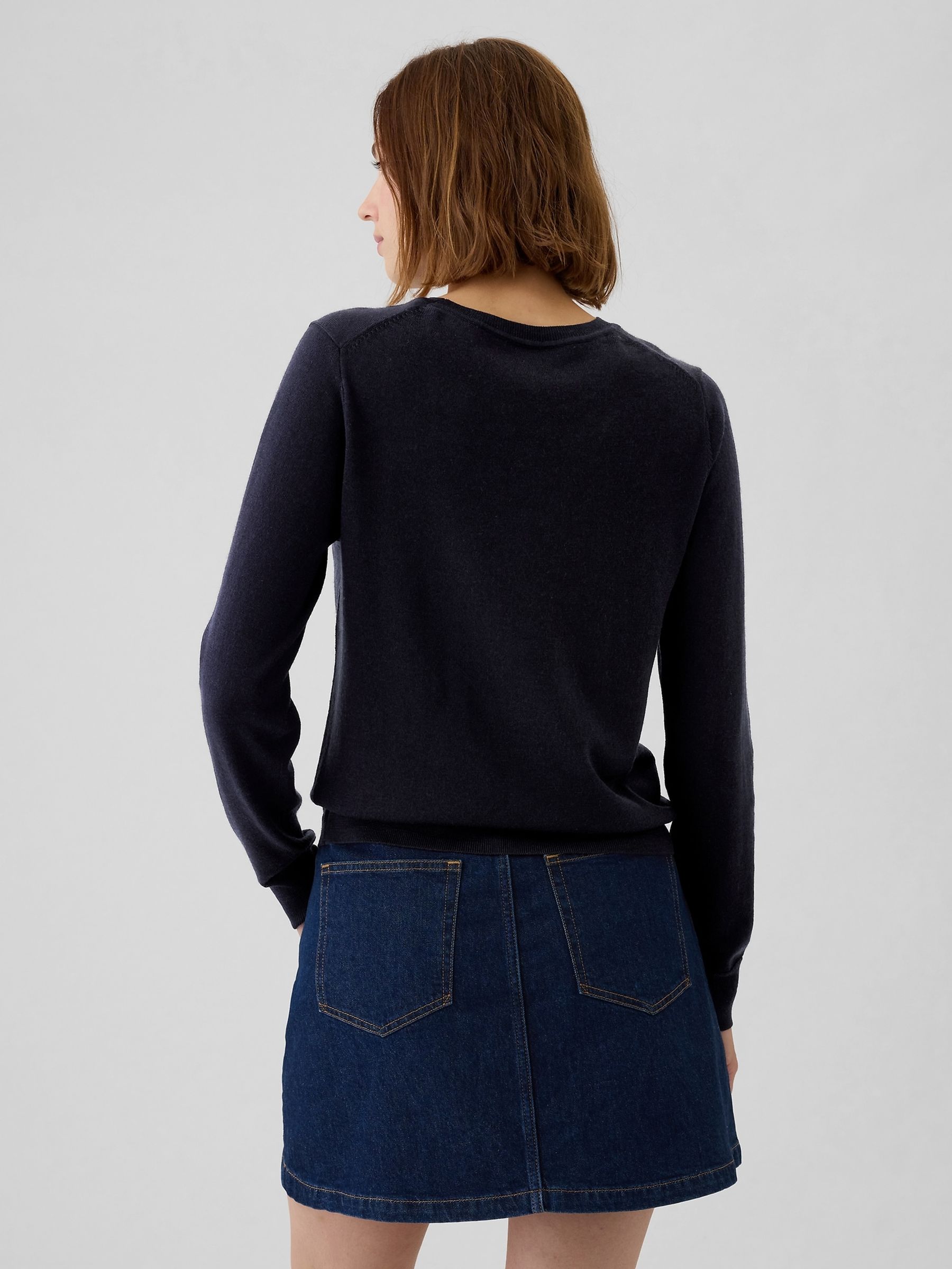 Navy Blue Merino Wool Crew Neck Jumper - Image 2 of 5