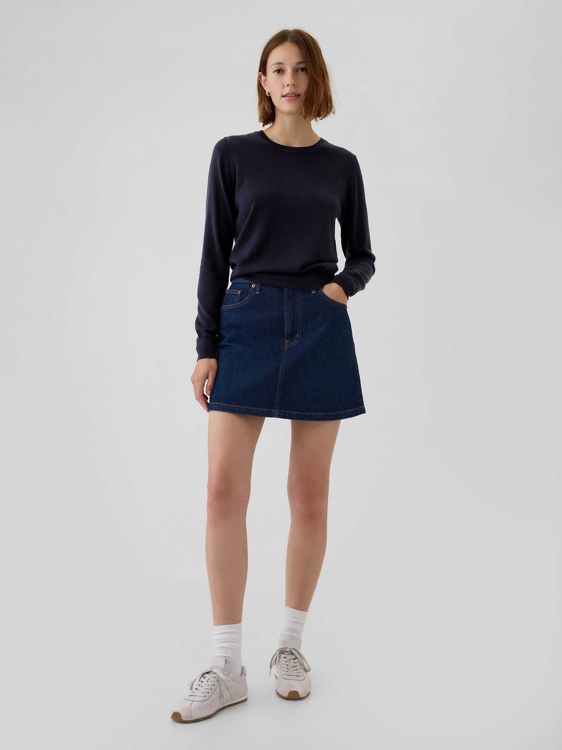Navy Blue Merino Wool Crew Neck Jumper - Image 3 of 5