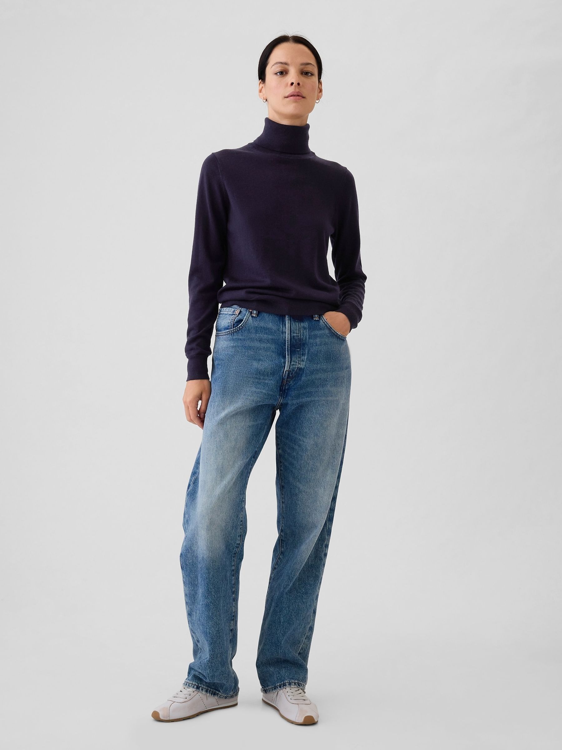 Navy Blue Merino Wool Turtle Neck Jumper - Image 3 of 5