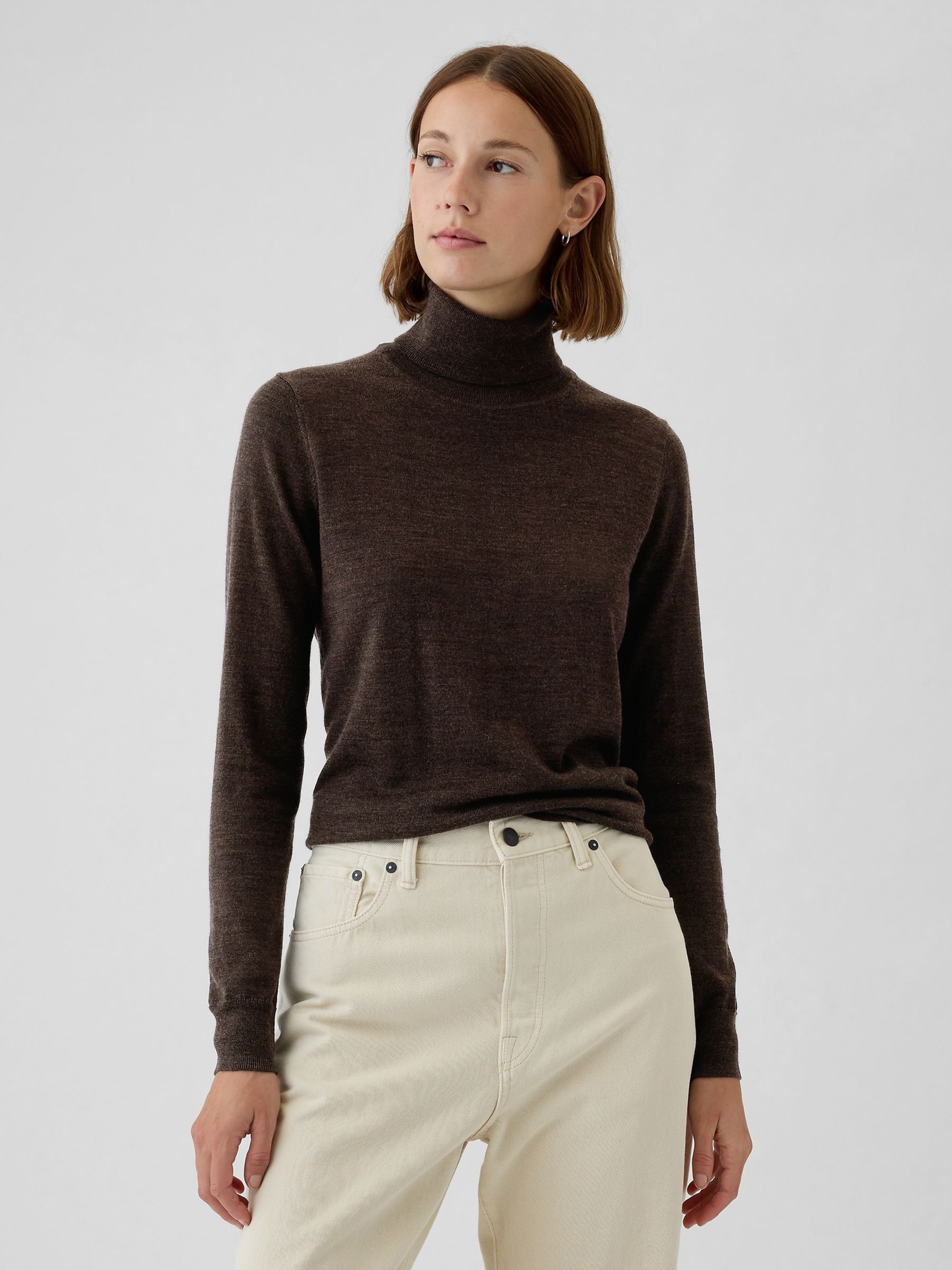 Brown Merino Wool Turtle Neck Jumper - Image 3 of 5
