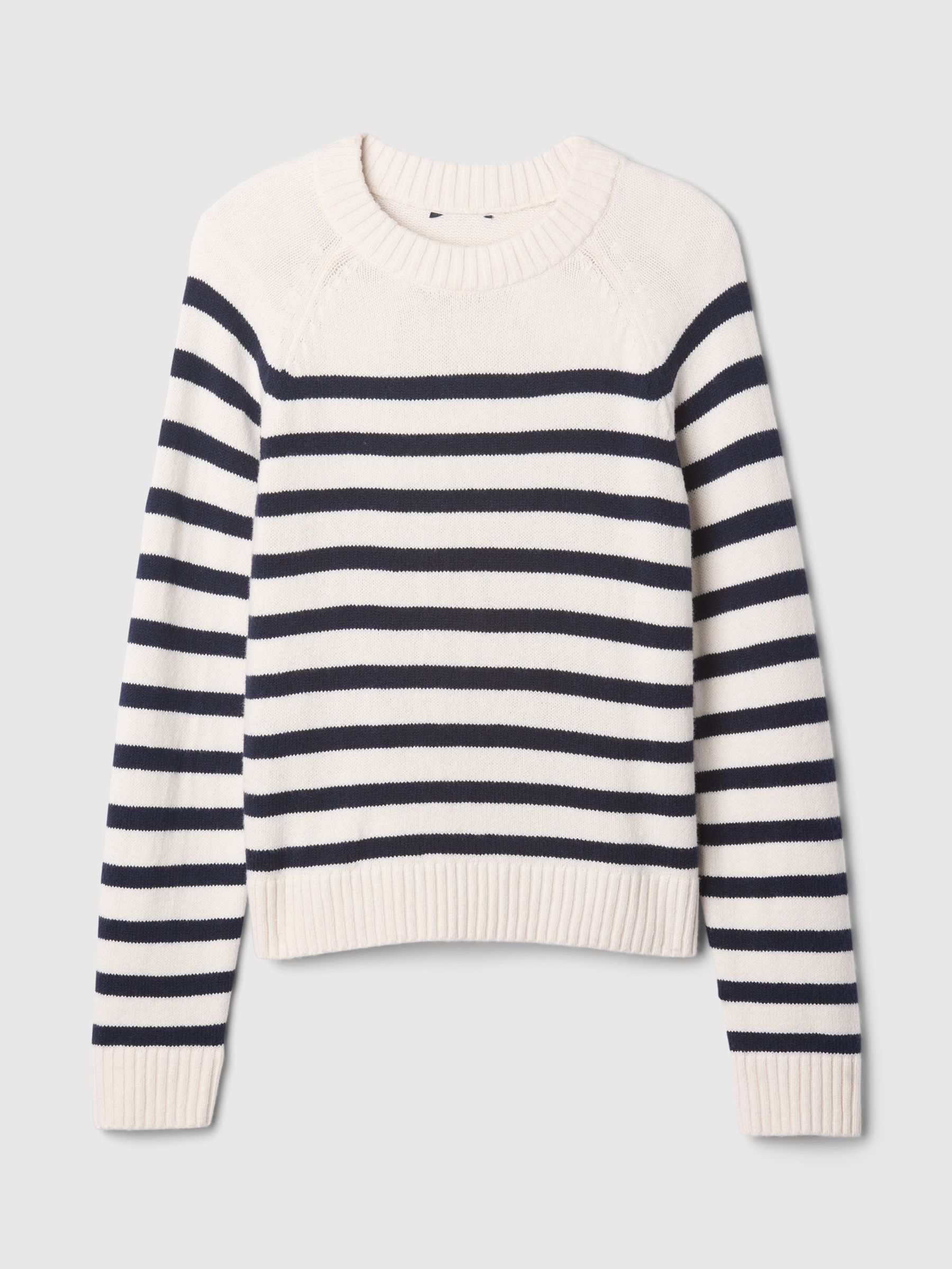 White/Black Stripe CashSoft Crew Neck Jumper - Image 4 of 5