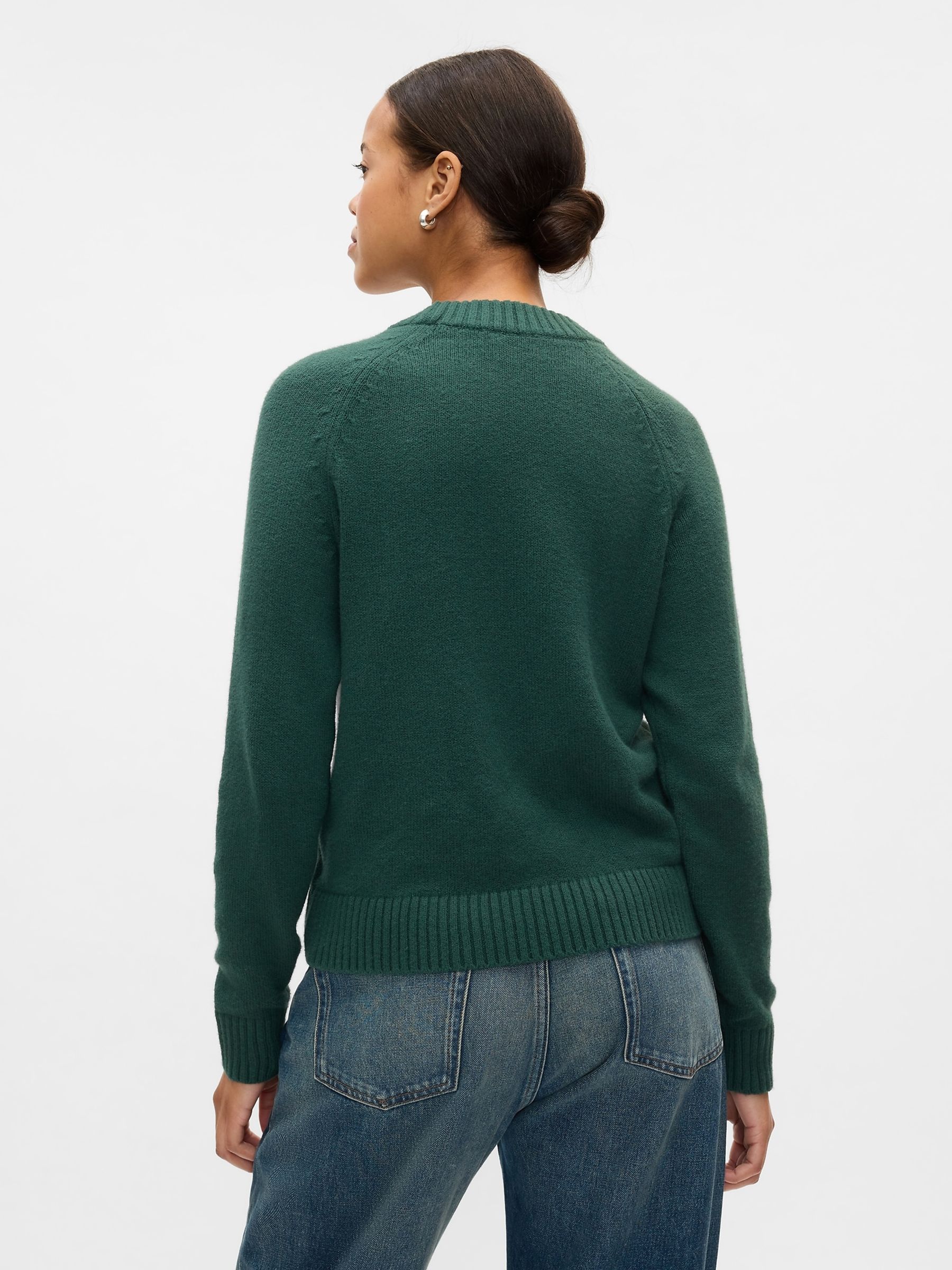 Green CashSoft Textured Crew Neck Jumper - Image 2 of 5