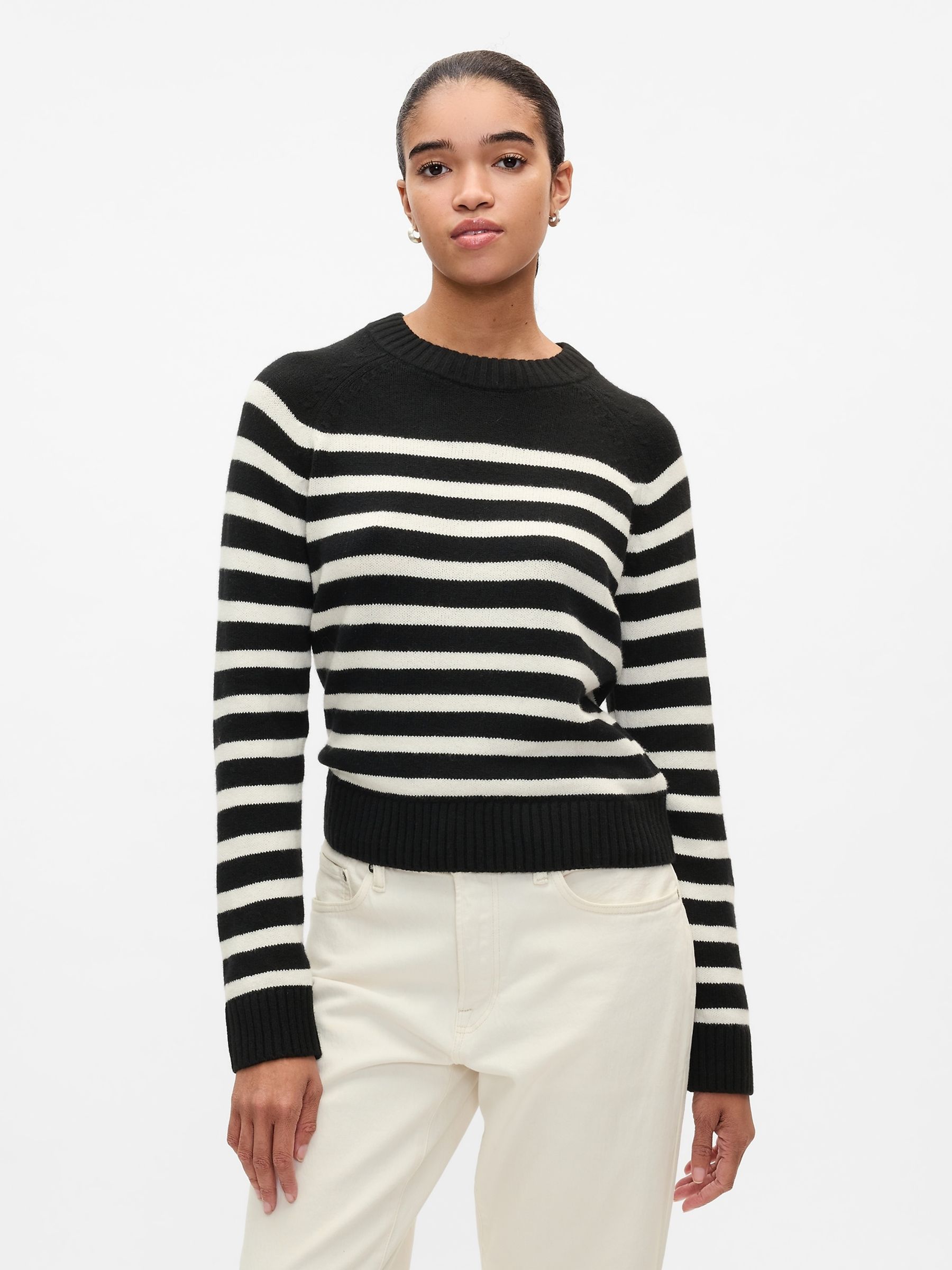 Black/White Stripe CashSoft Crew Neck Jumper - Image 1 of 5