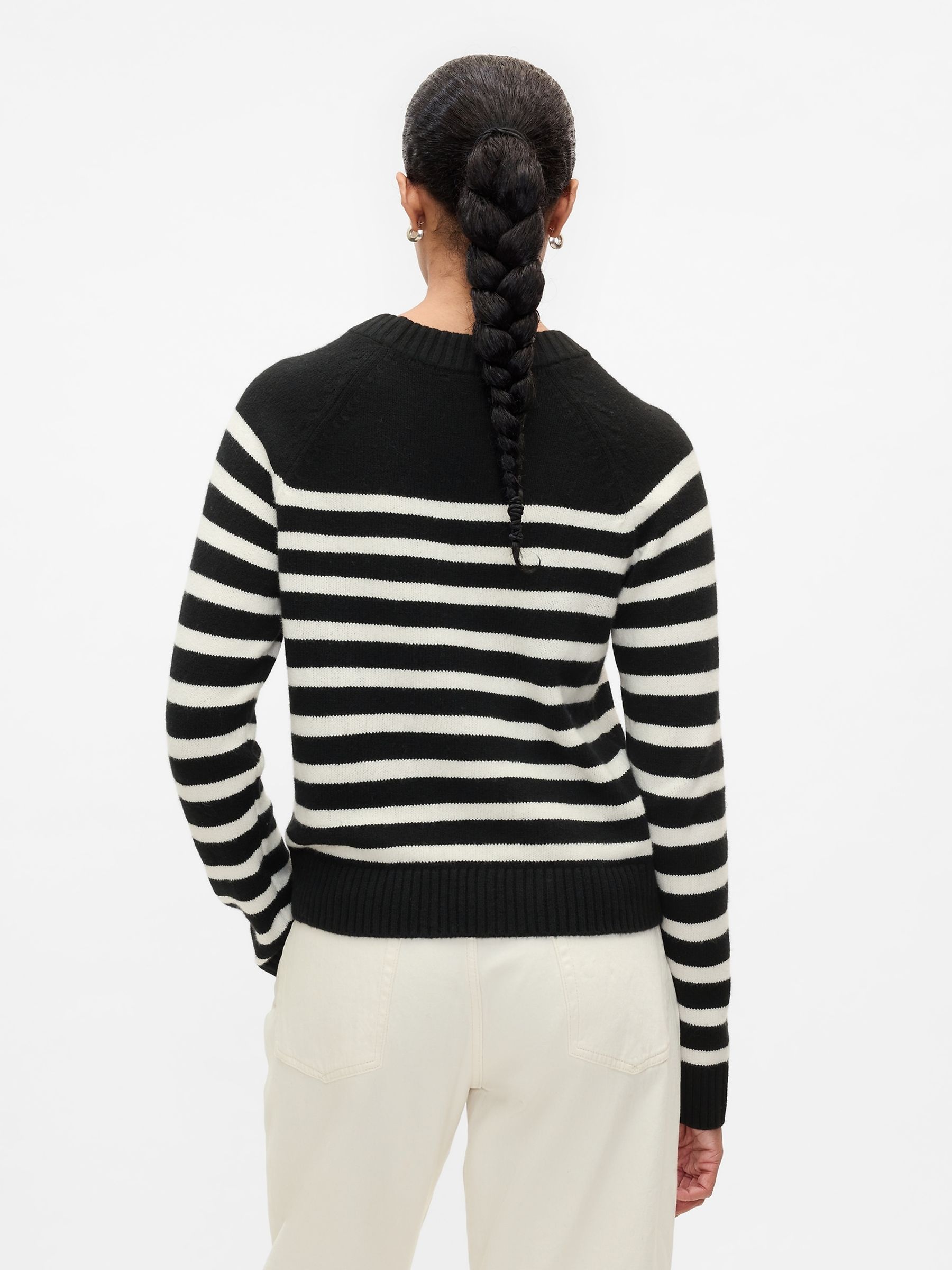 Black/White Stripe CashSoft Crew Neck Jumper - Image 2 of 5