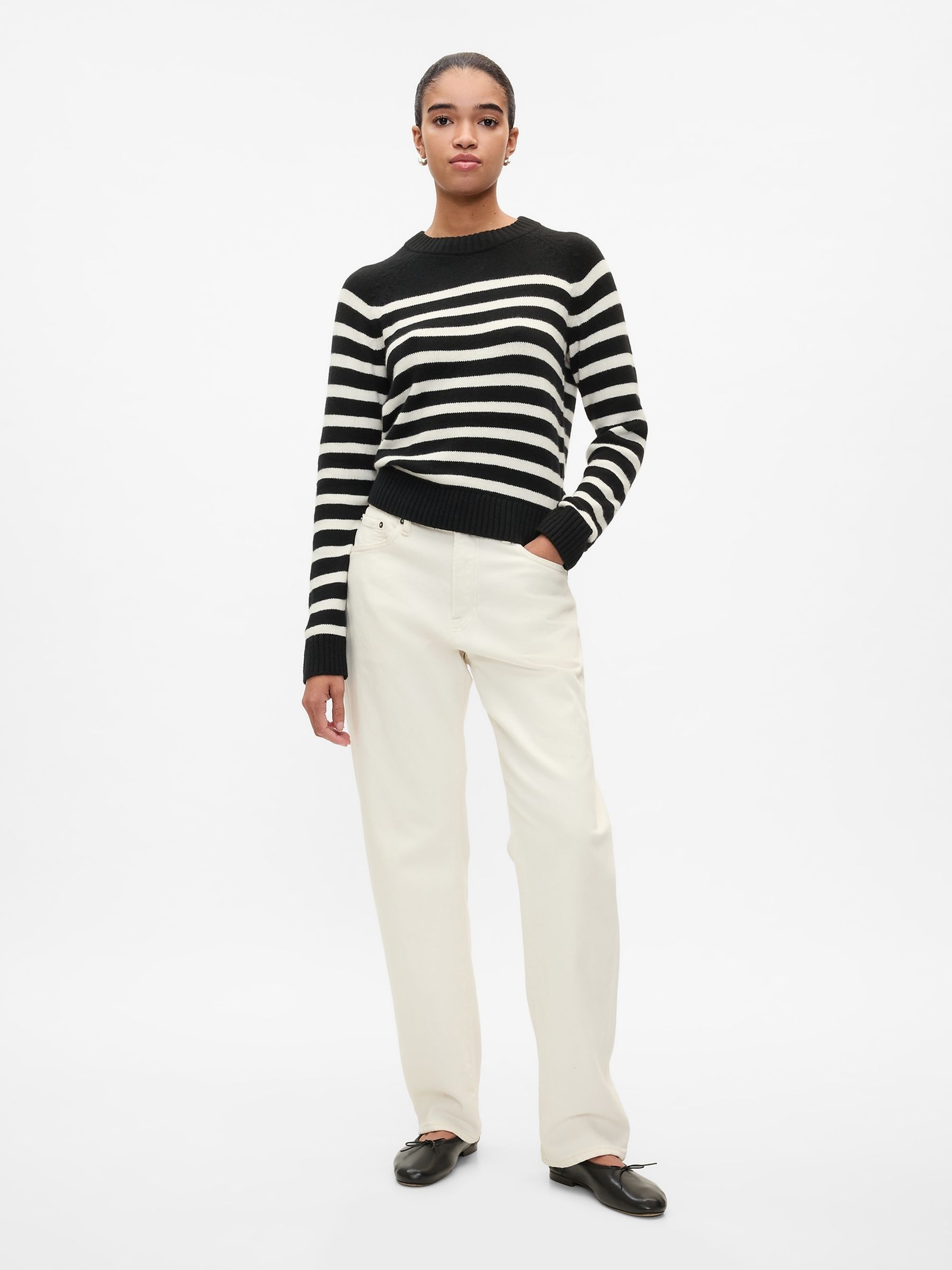 Black/White Stripe CashSoft Crew Neck Jumper - Image 3 of 5