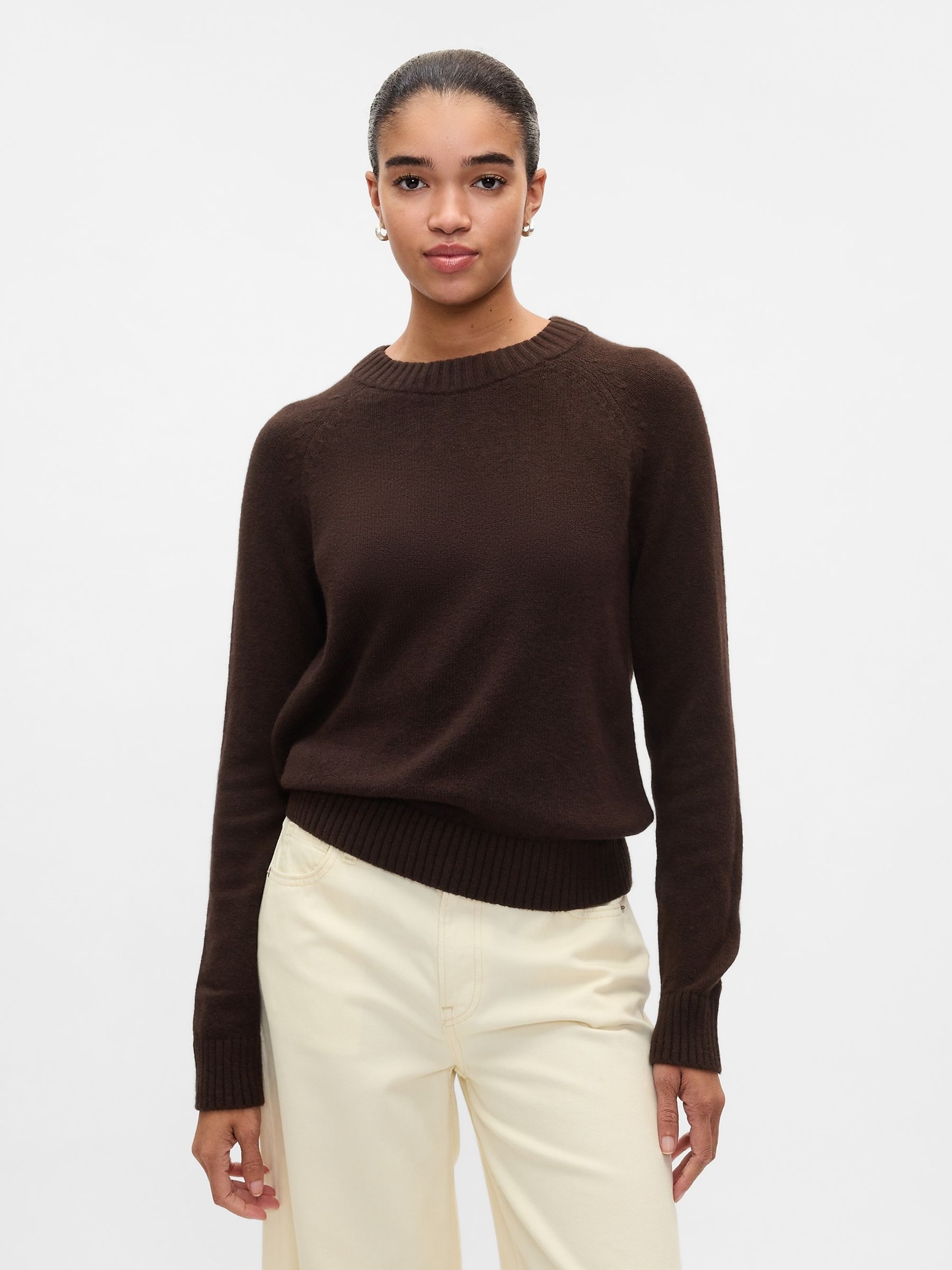 Brown CashSoft Textured Crew Neck Jumper - Image 1 of 5
