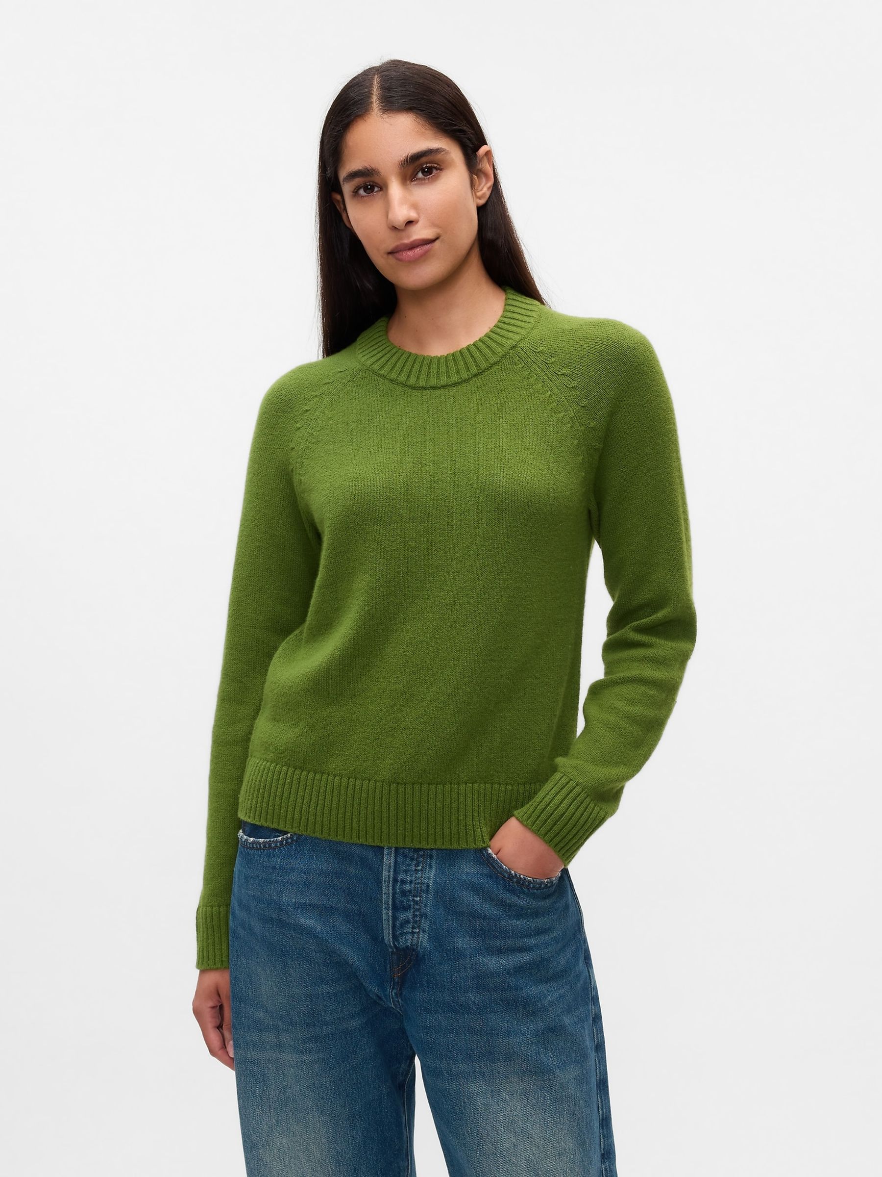 Lime Green CashSoft Textured Crew Neck Jumper - Image 1 of 5