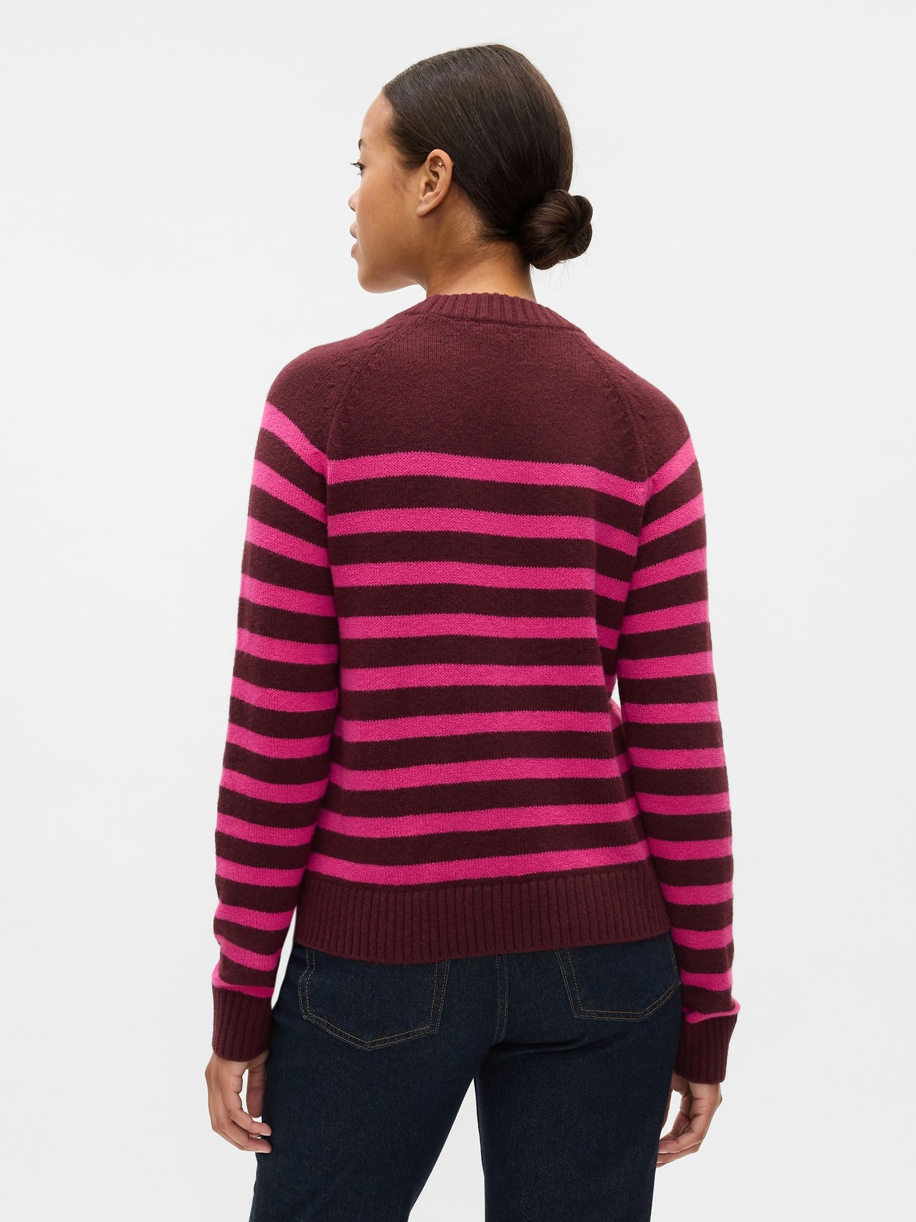 Burgundy/Pink Stripe CashSoft Crew Neck Jumper - Image 2 of 5