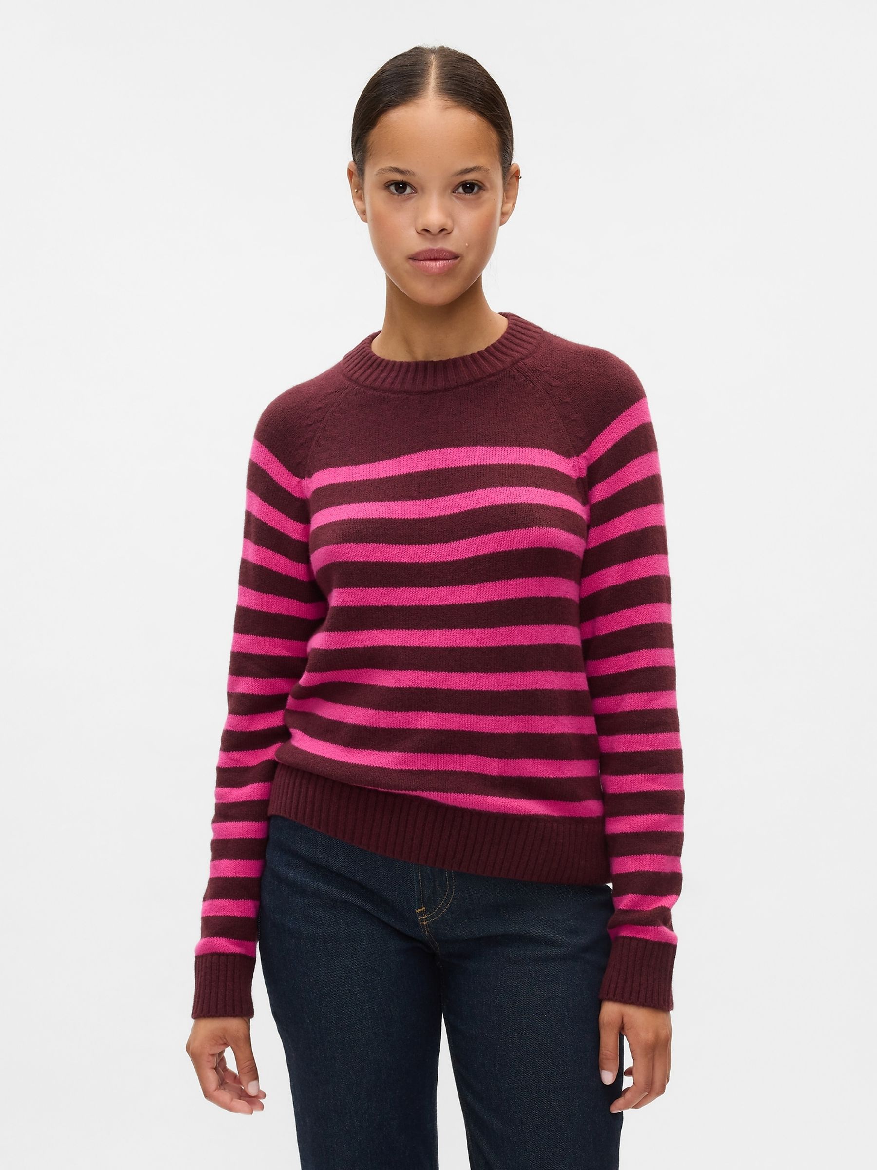 Burgundy/Pink Stripe CashSoft Crew Neck Jumper - Image 3 of 5