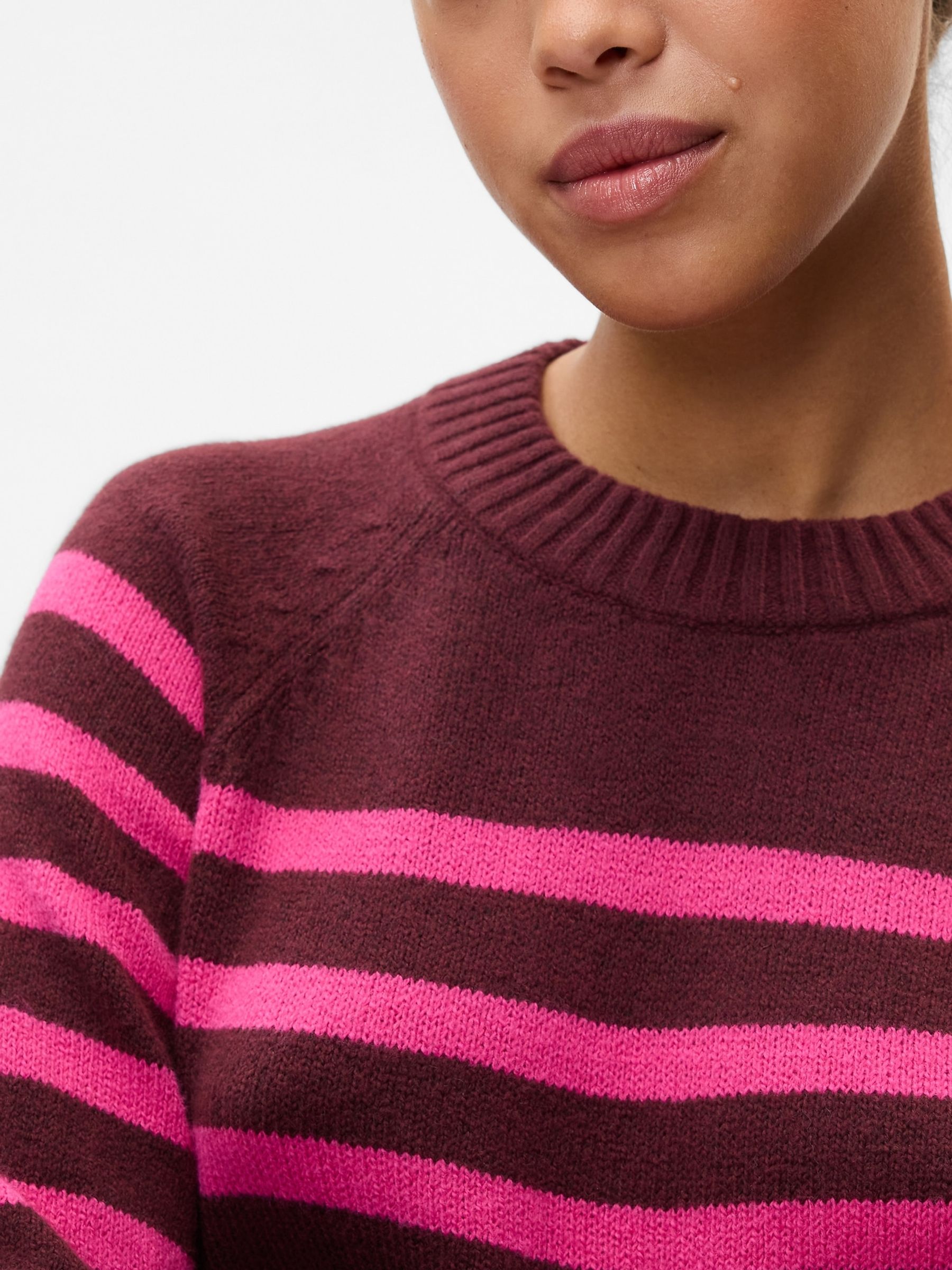 Burgundy/Pink Stripe CashSoft Crew Neck Jumper - Image 4 of 5