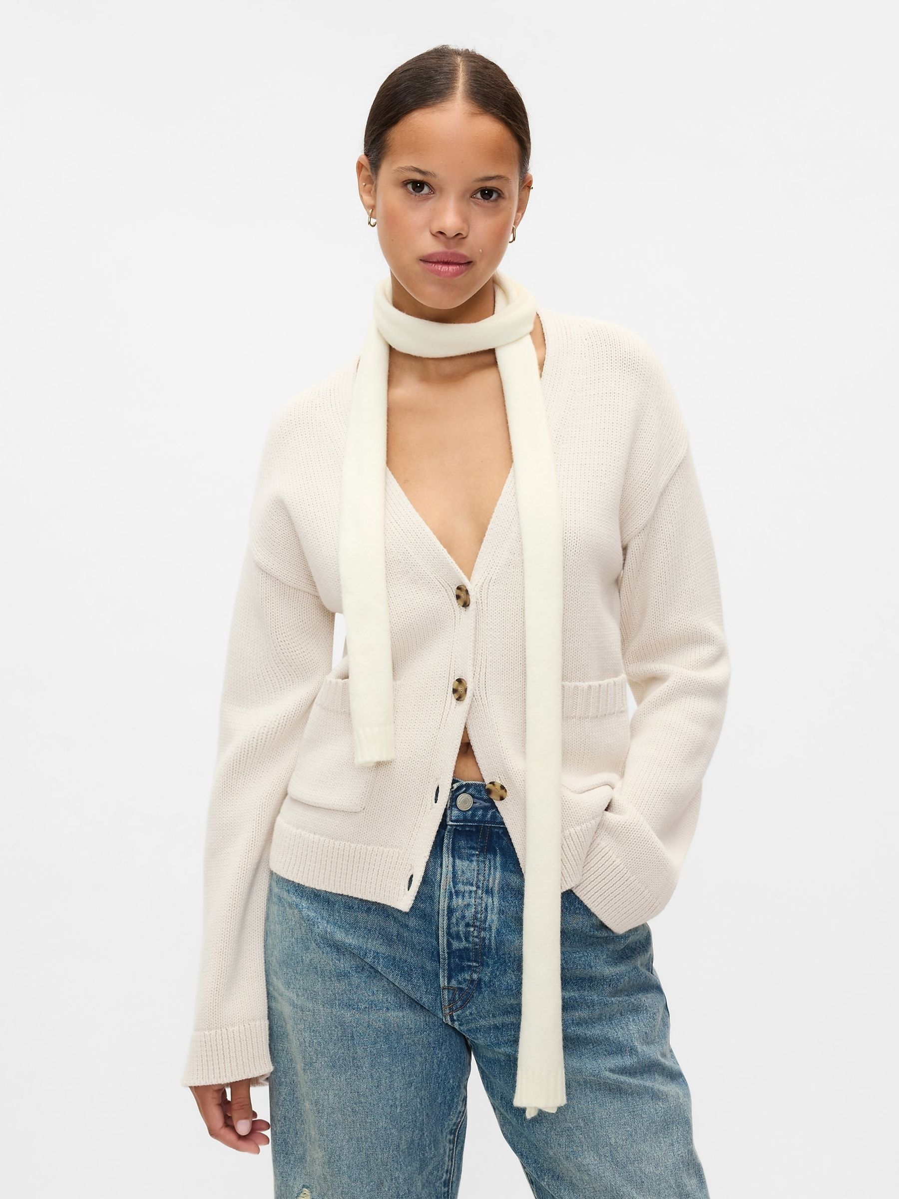 White CashSoft Skinny Scarf - Image 1 of 2