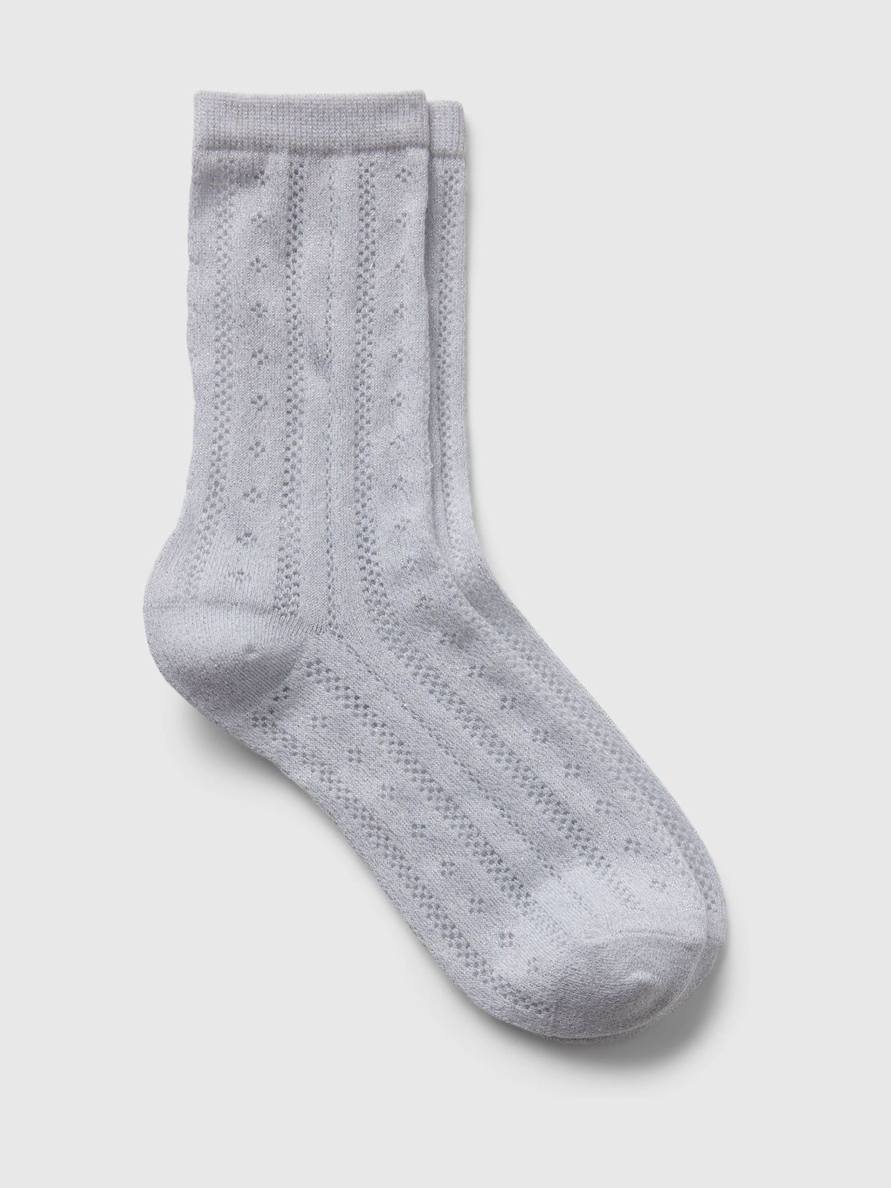 Grey Adults Pointelle Glitter Crew Socks - Image 1 of 1