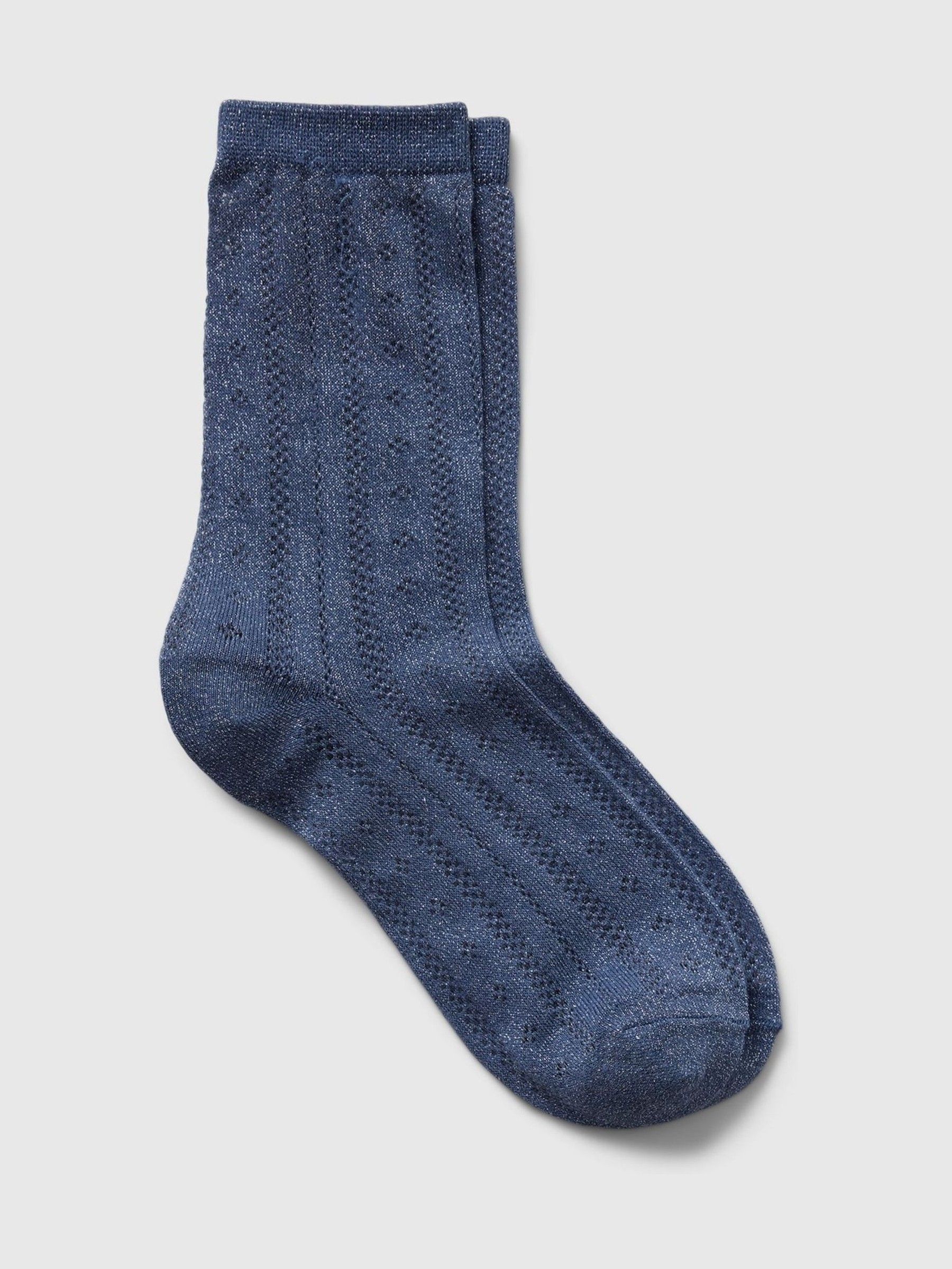 Blue Adults Pointelle Glitter Crew Socks - Image 1 of 1