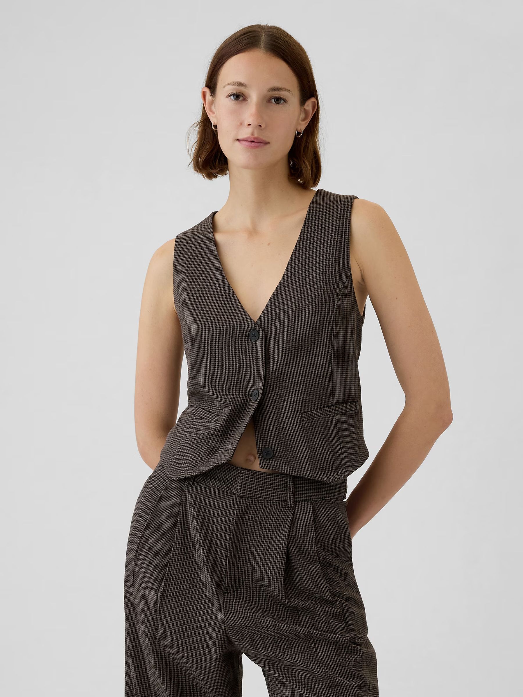 Brown Cropped Waistcoat - Image 1 of 5