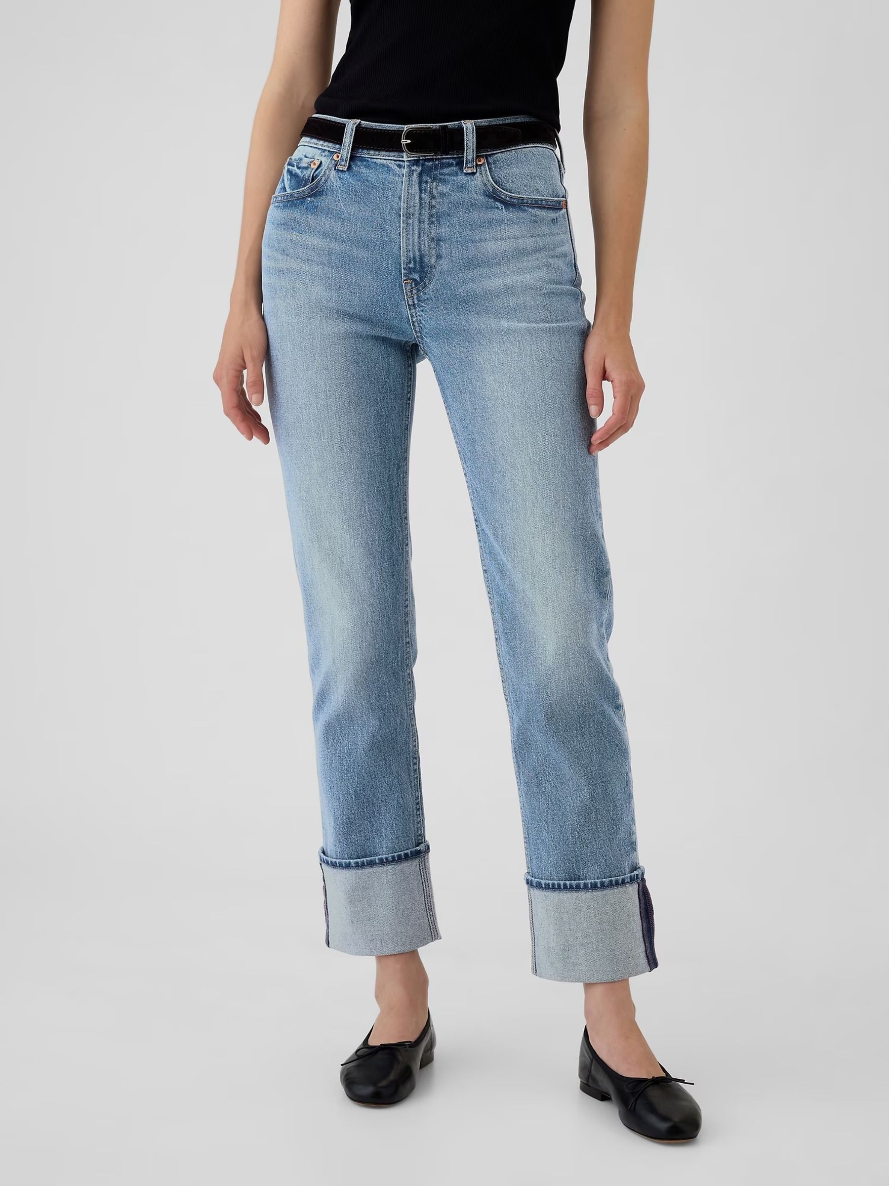 Light Blue Cuffed High Waisted 90s Straight Jeans - Image 3 of 9