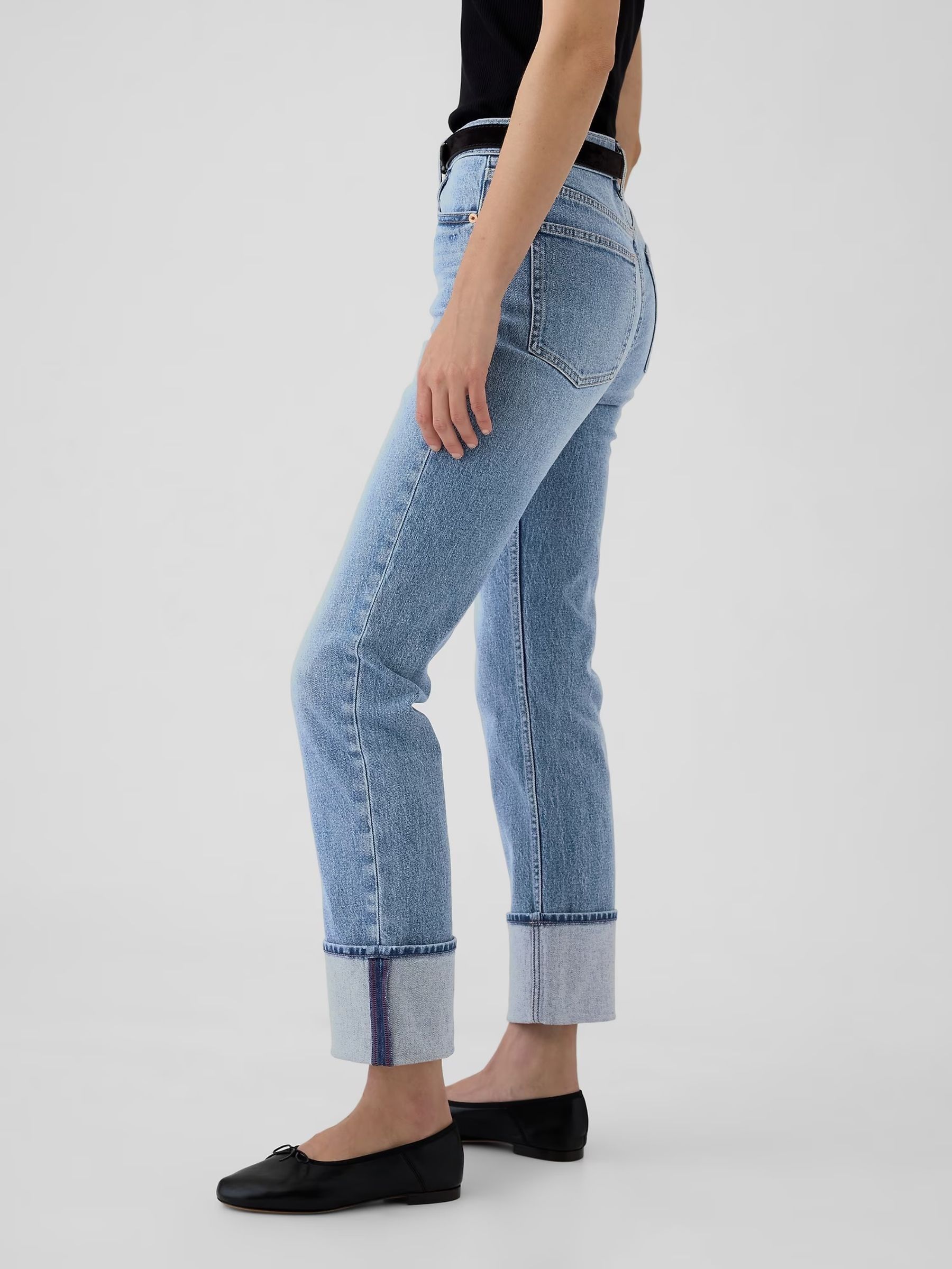 Light Blue Cuffed High Waisted 90s Straight Jeans - Image 6 of 9