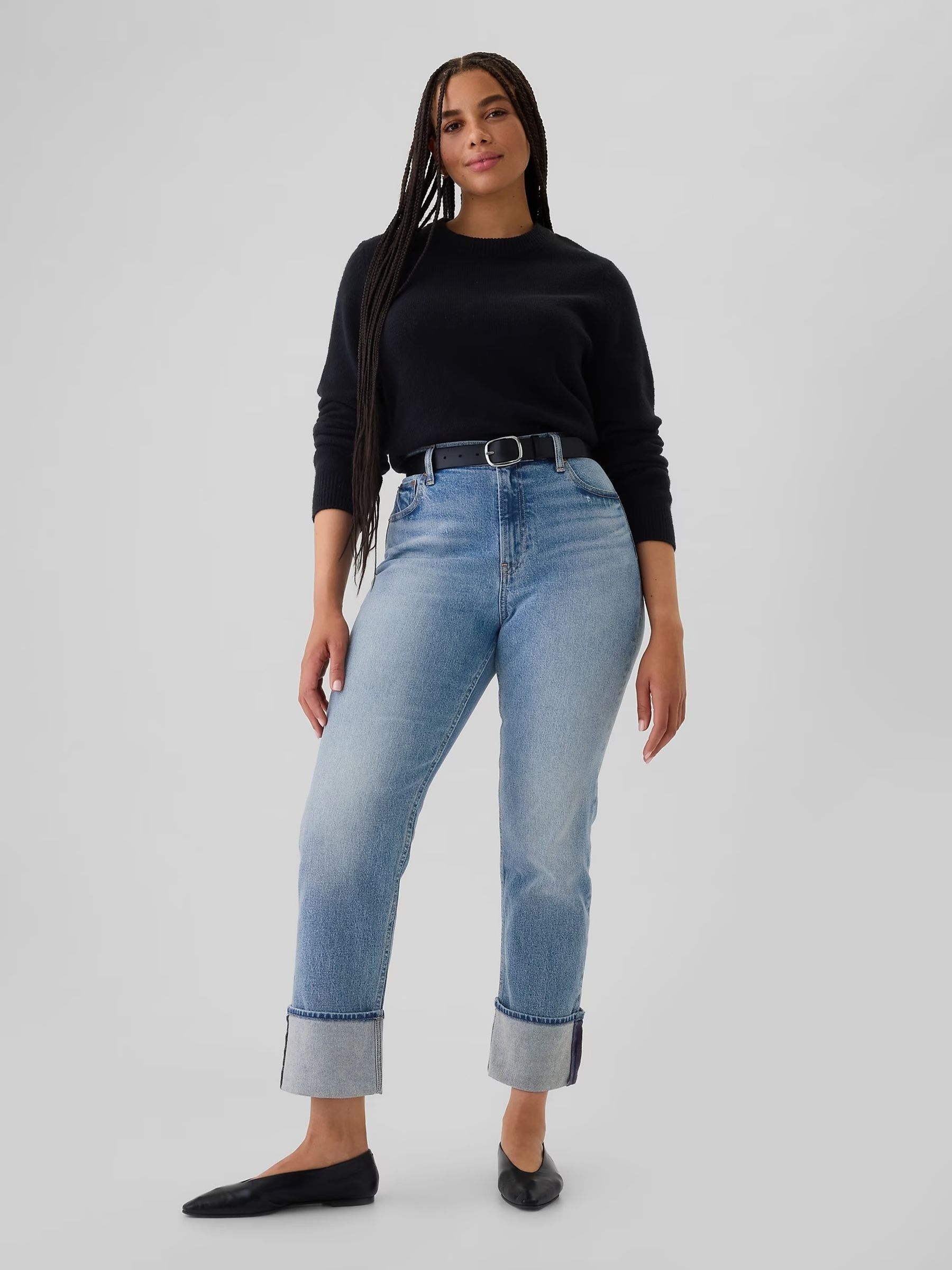 Light Blue Cuffed High Waisted 90s Straight Jeans - Image 7 of 9