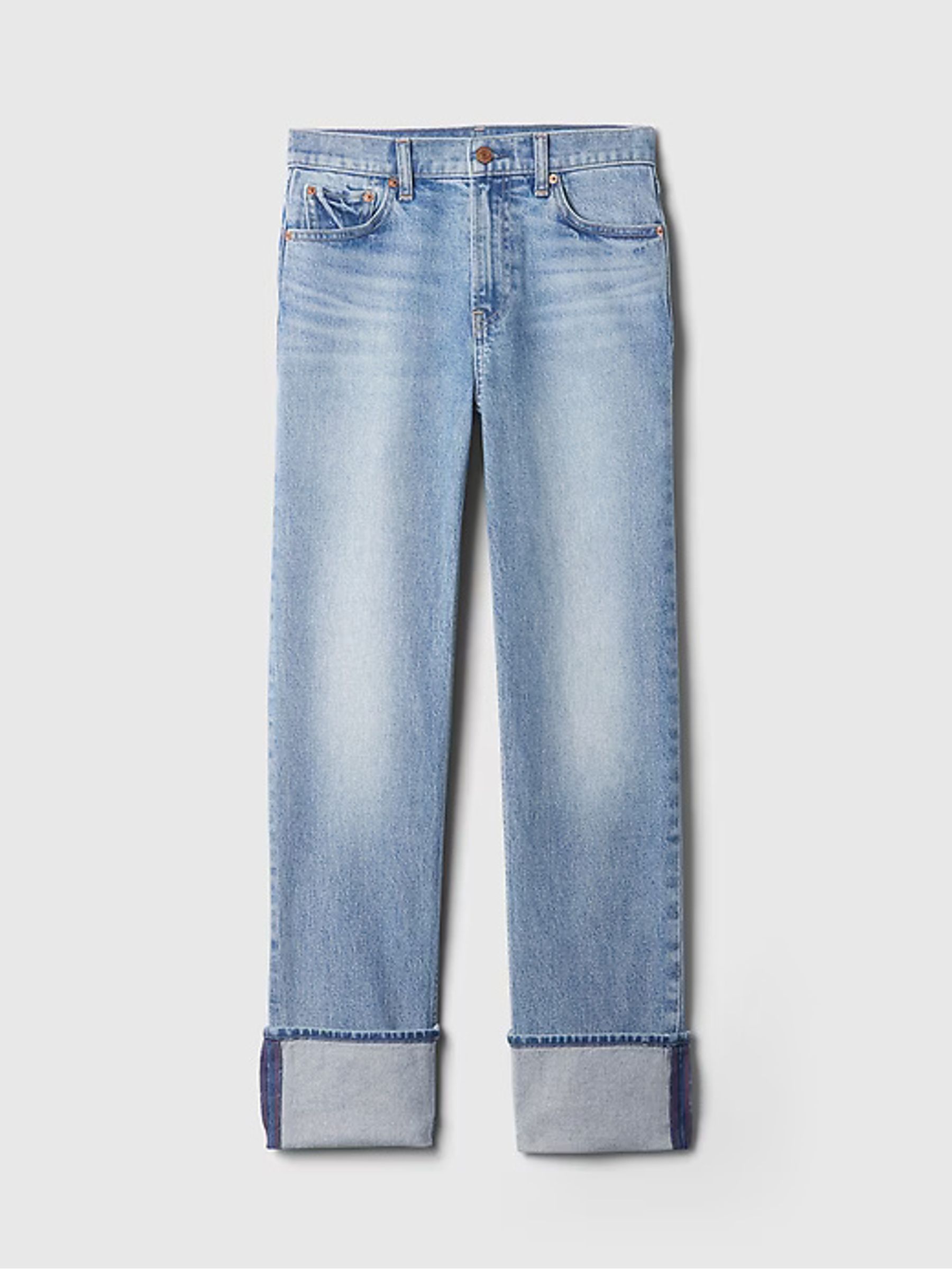 Light Blue Cuffed High Waisted 90s Straight Jeans - Image 9 of 9