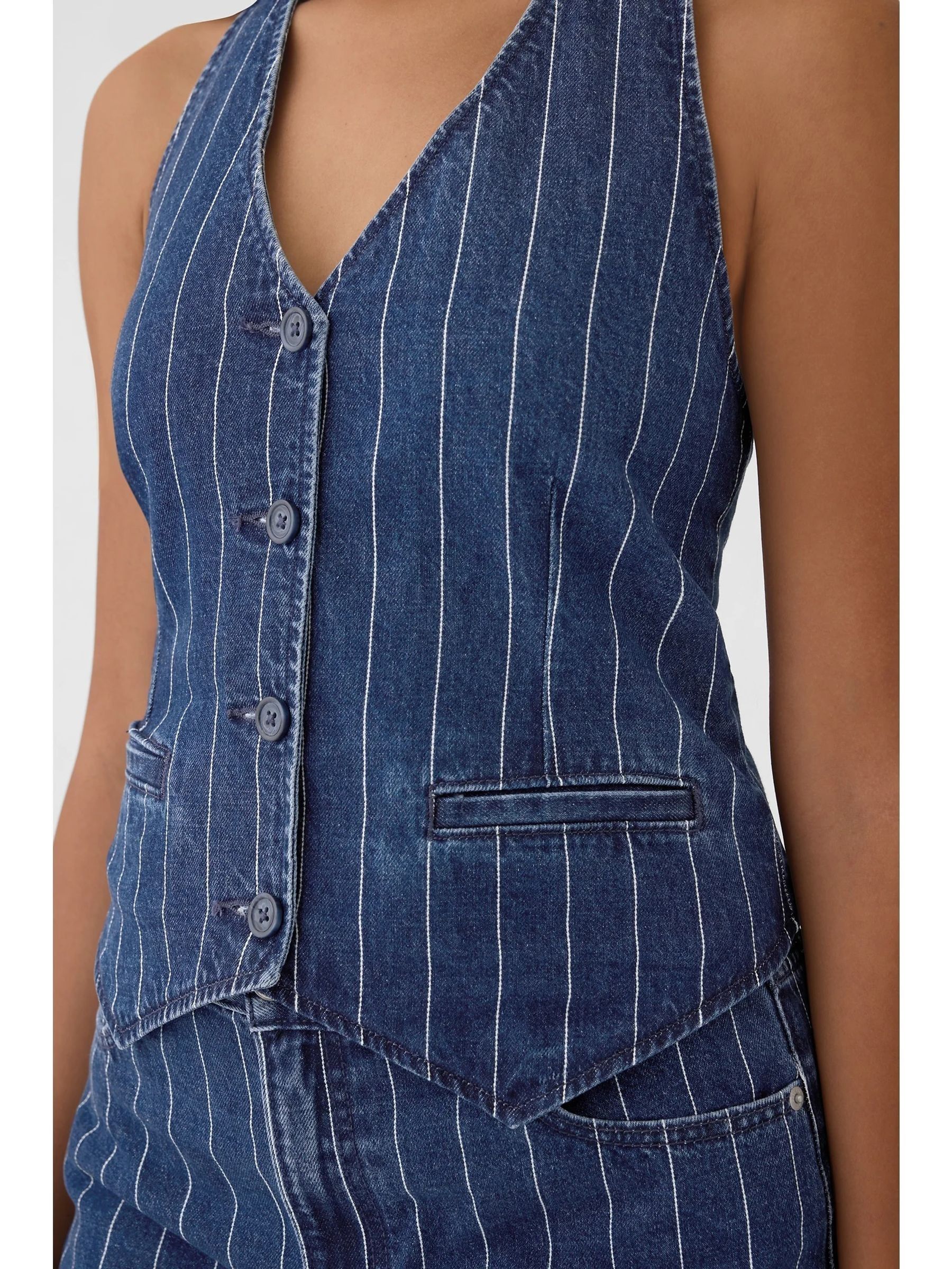 Blue Pinstripe Denim Halter Waistcoat - Image 2 of 5