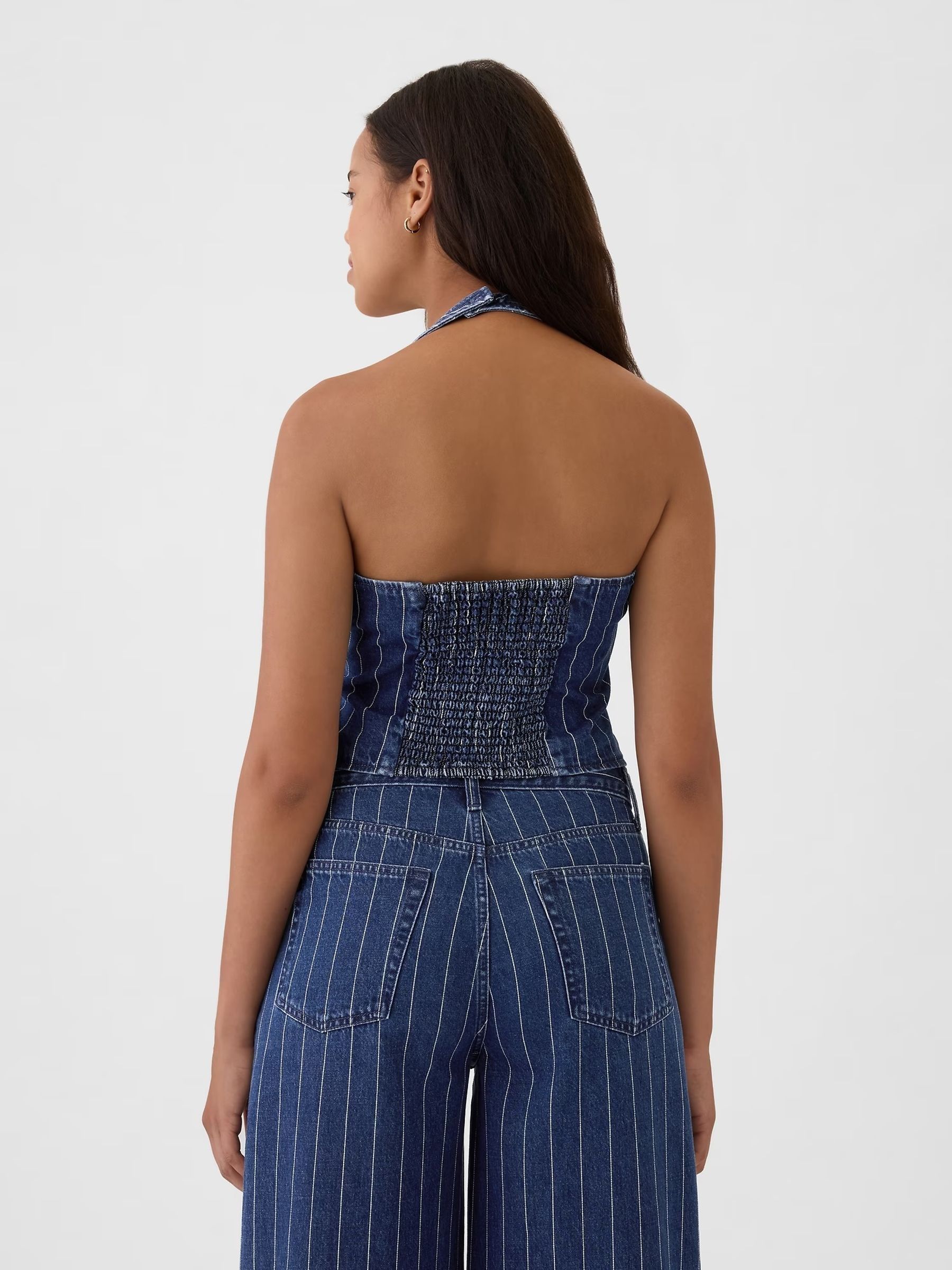 Blue Pinstripe Denim Halter Waistcoat - Image 3 of 5