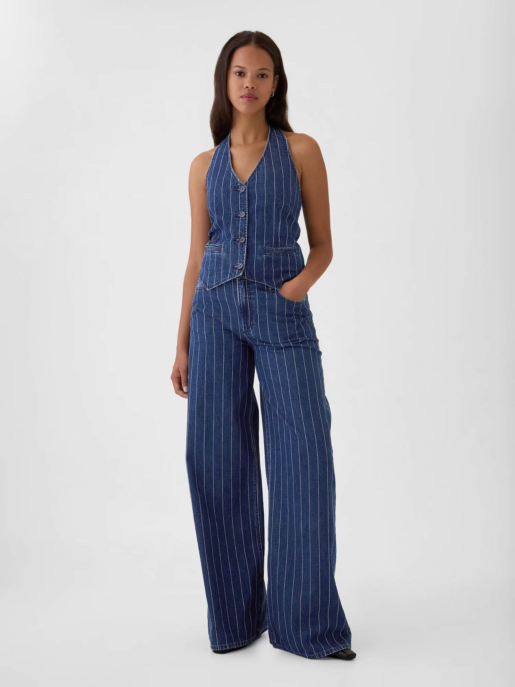Blue Pinstripe Denim Halter Waistcoat - Image 4 of 5