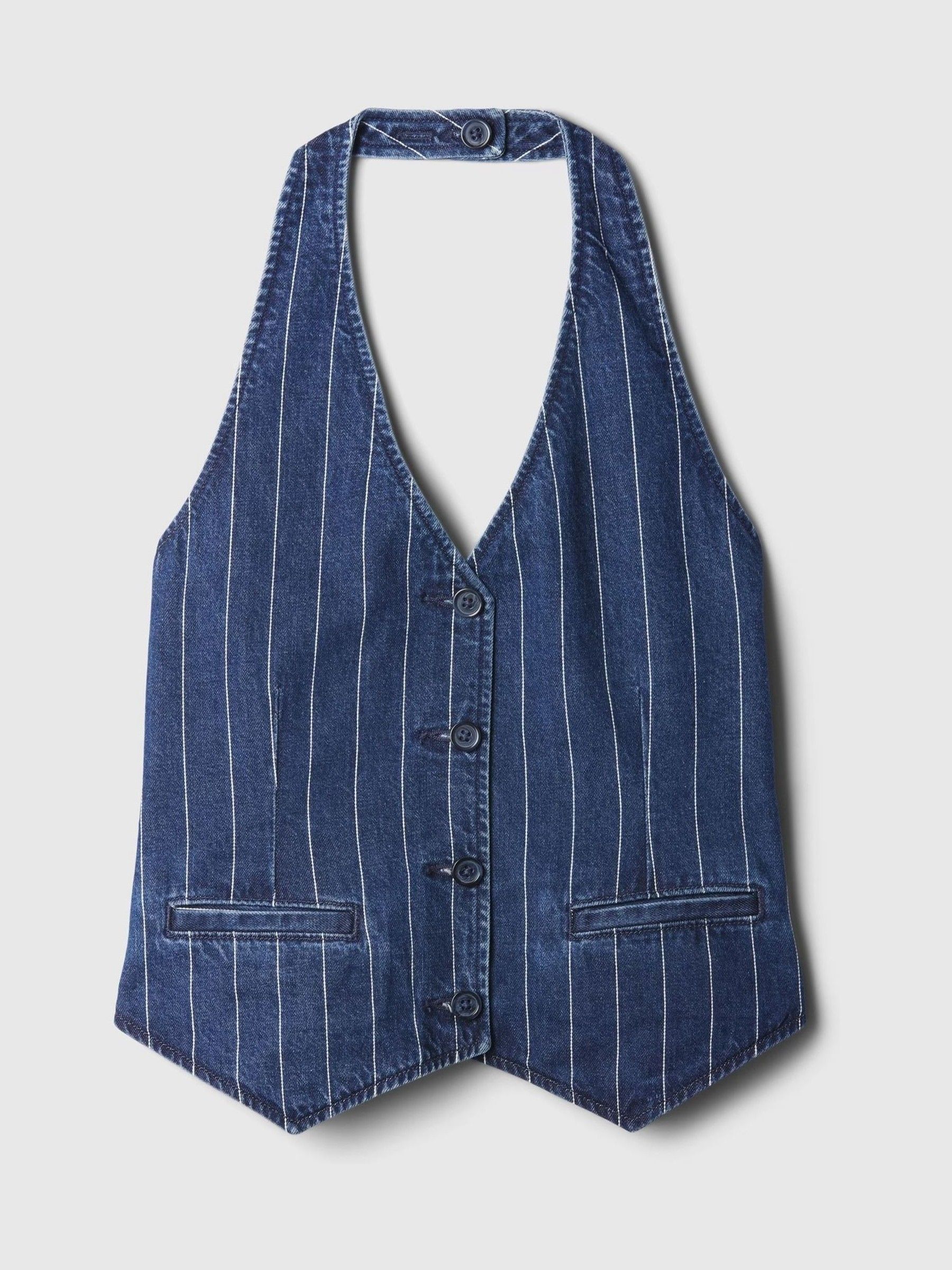 Blue Pinstripe Denim Halter Waistcoat - Image 5 of 5