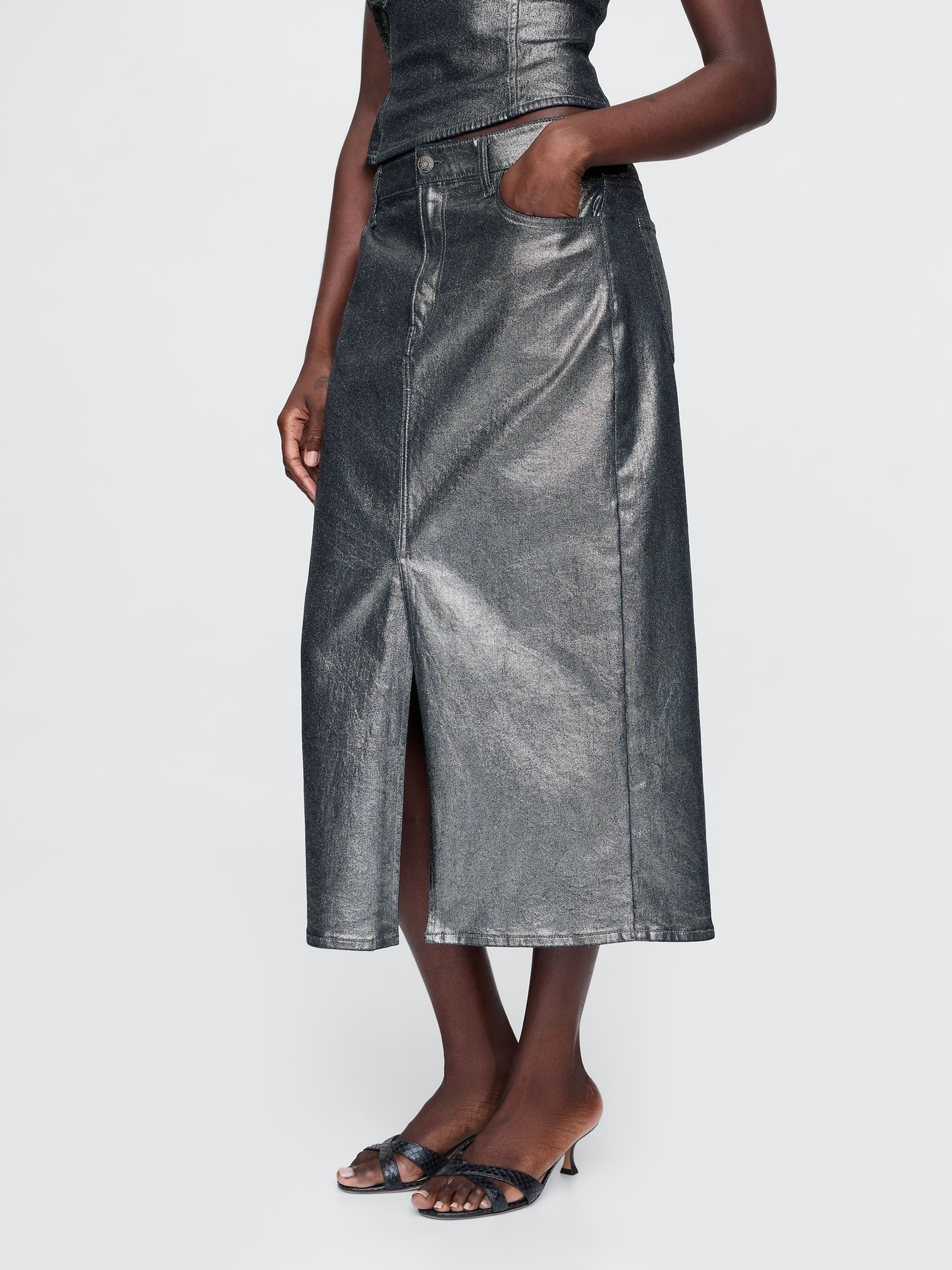 Silver Foil Midi Skirt - Image 3 of 5
