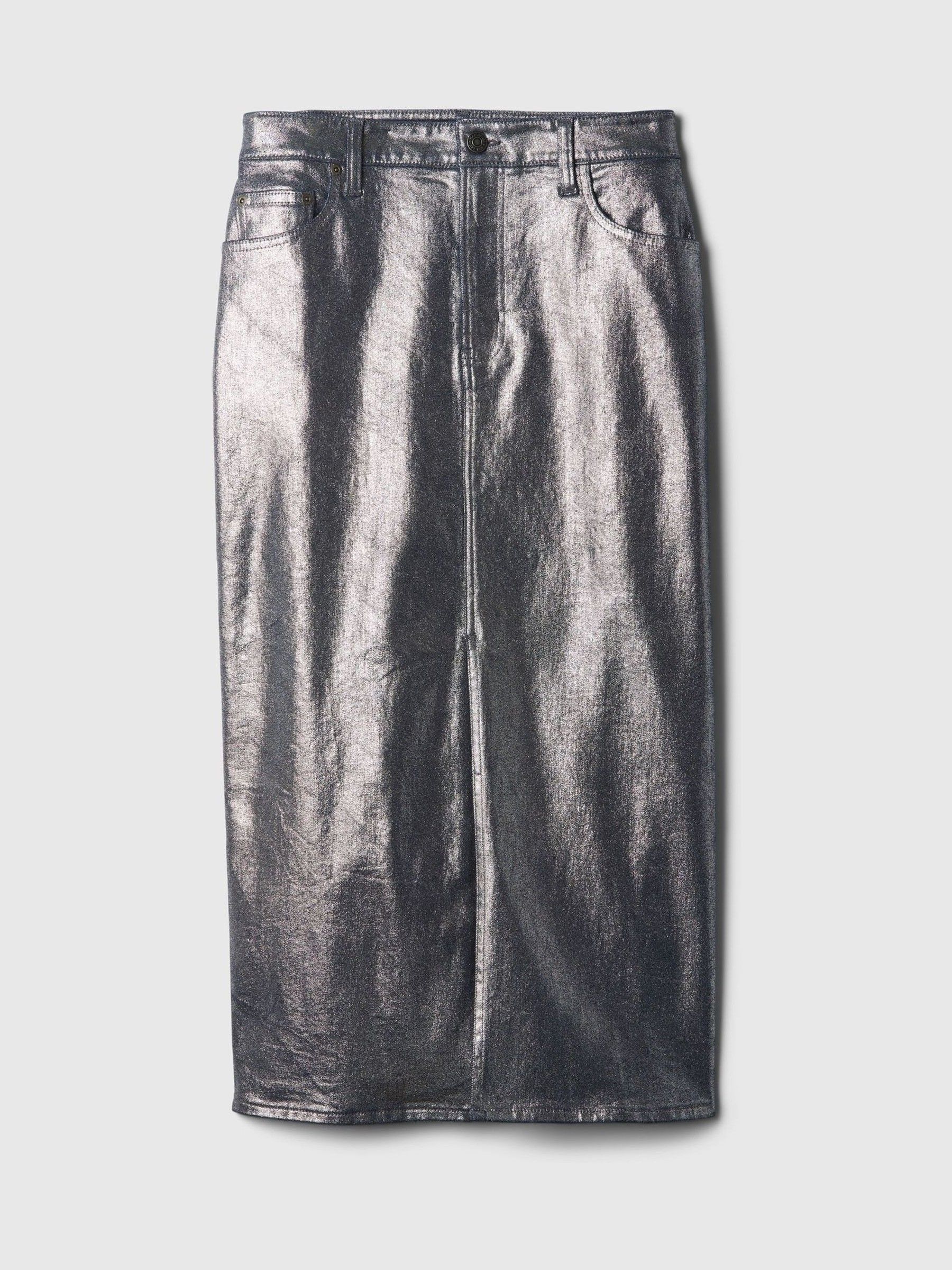 Silver Foil Midi Skirt - Image 4 of 5
