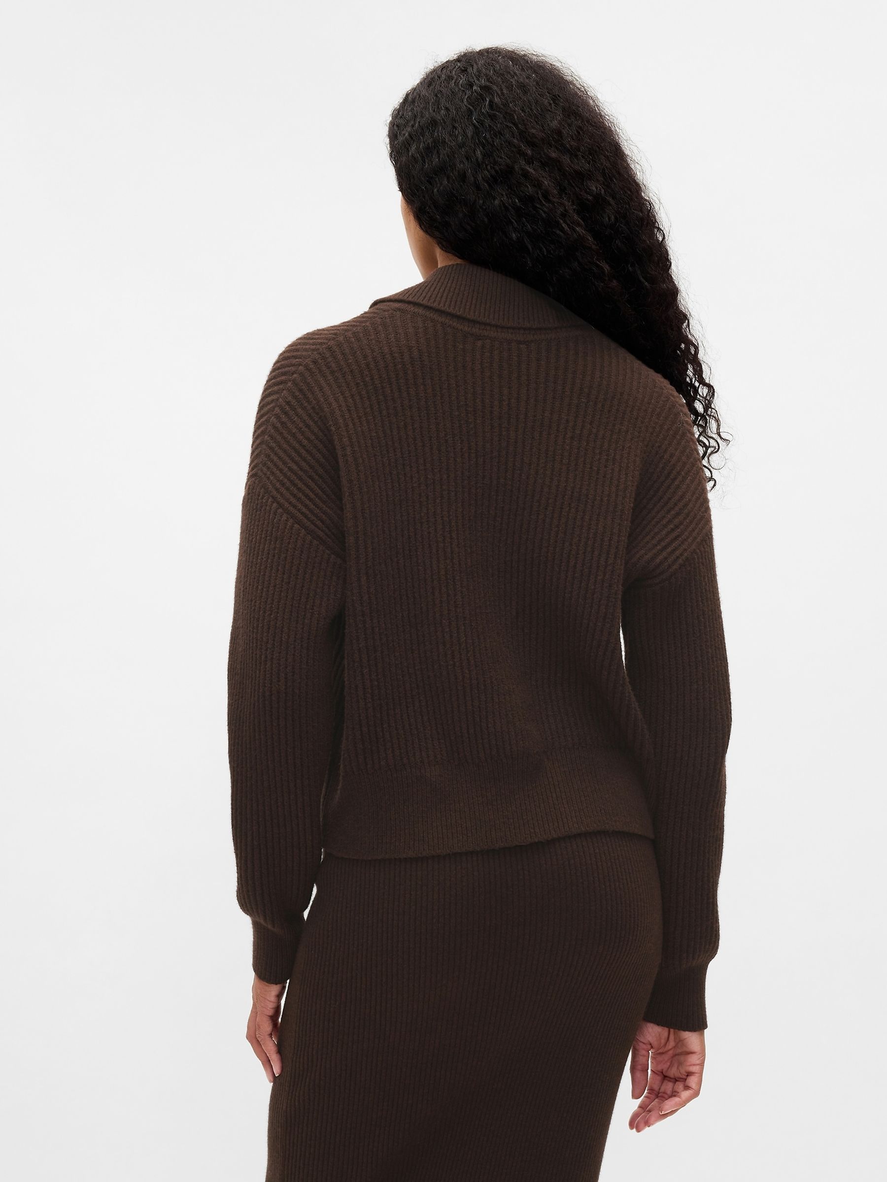 Brown CashSoft Long Sleeve Ribbed Collar Cardigan - Image 2 of 5