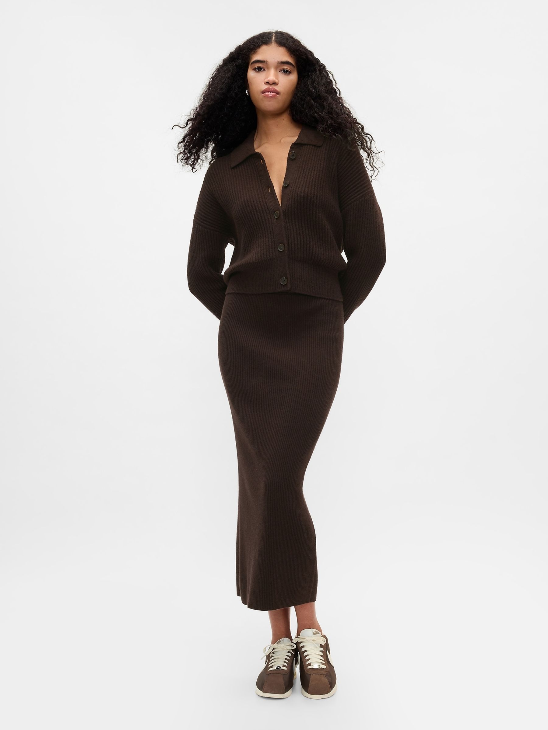 Brown CashSoft Long Sleeve Ribbed Collar Cardigan - Image 3 of 5