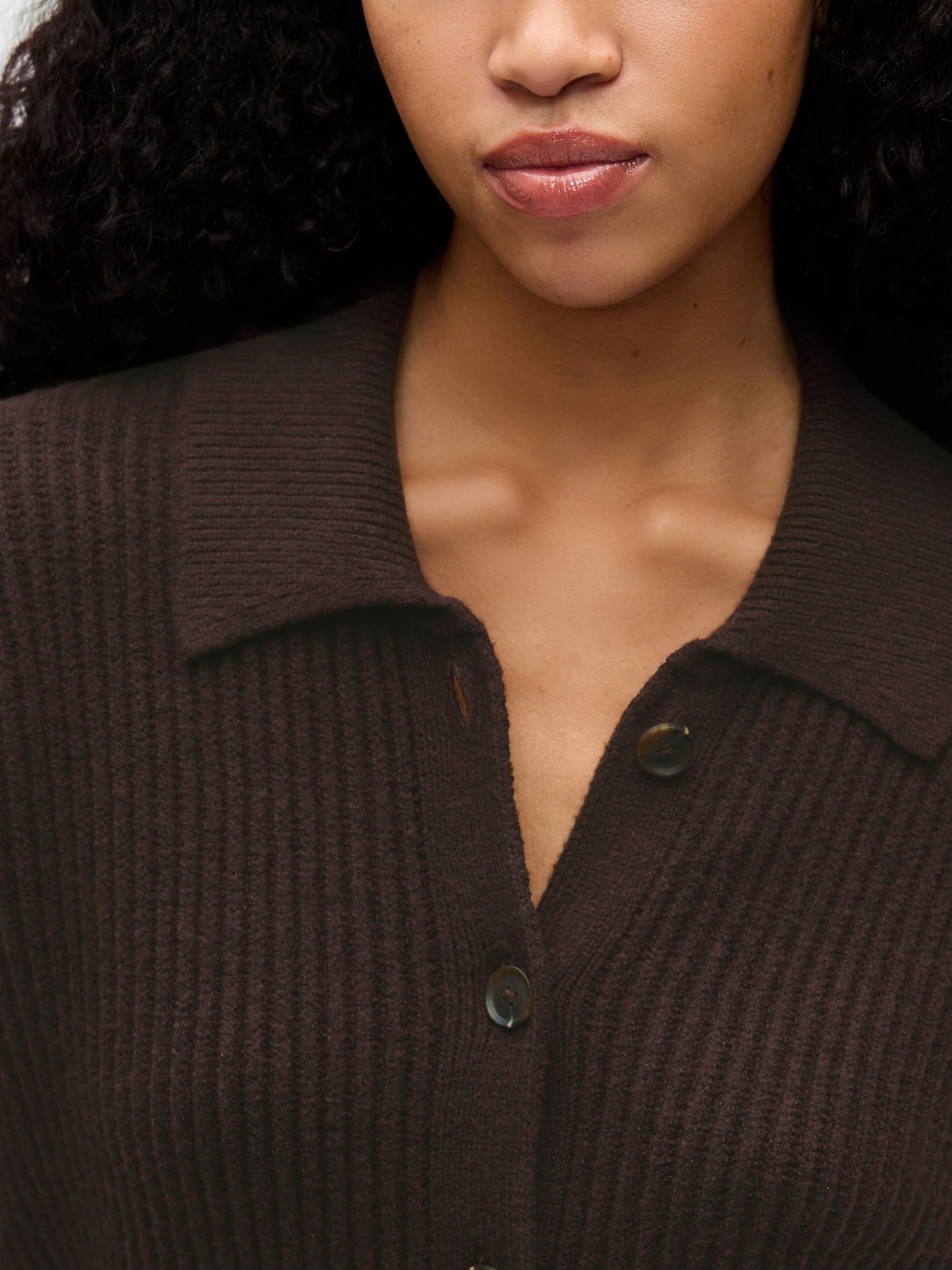 Brown CashSoft Long Sleeve Ribbed Collar Cardigan - Image 4 of 5