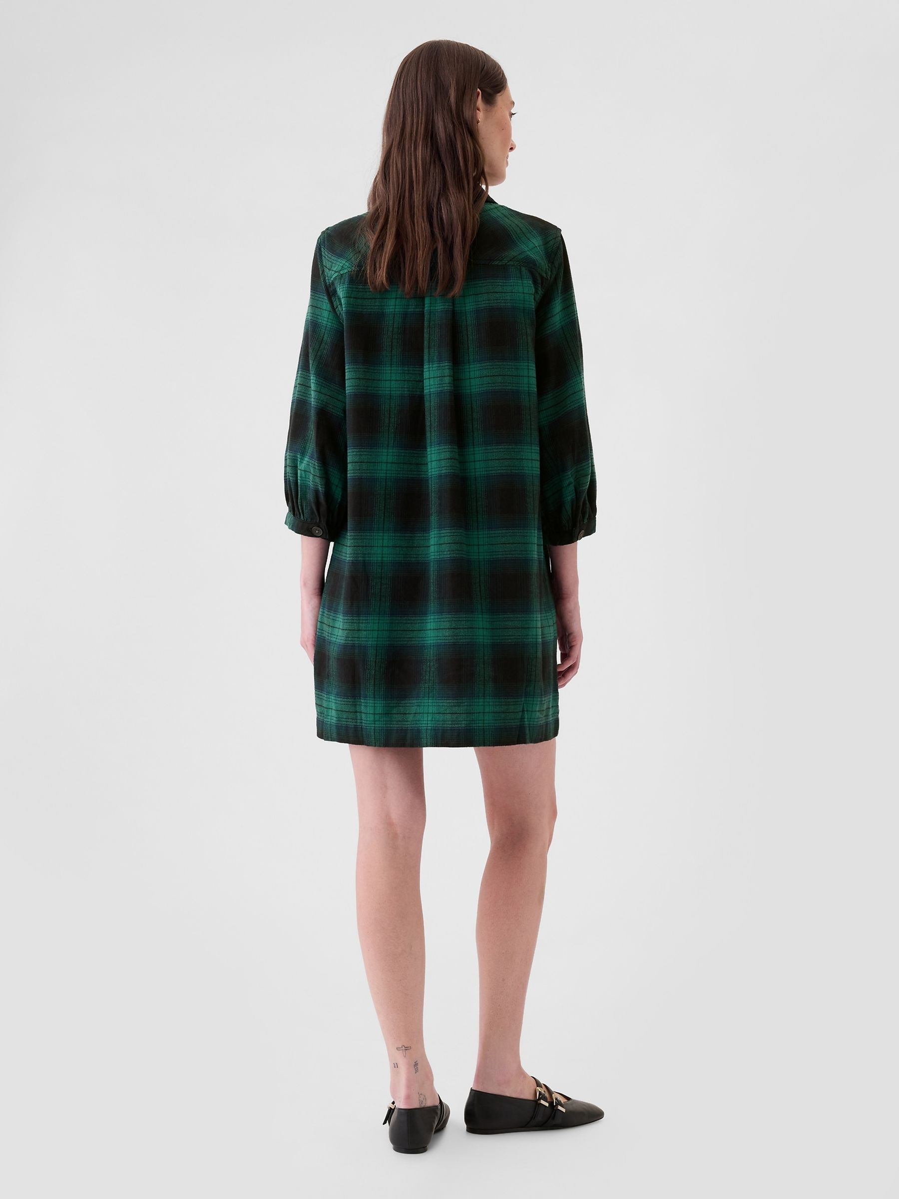 Green Flannel Utility Mini Shirtdress - Image 2 of 5