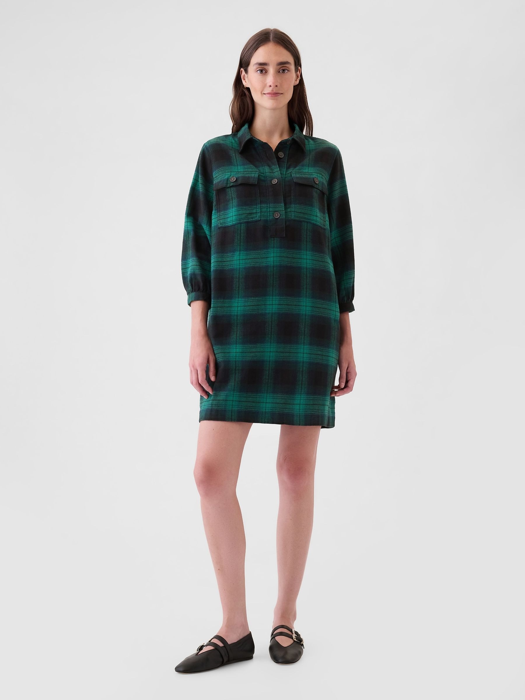 Green Flannel Utility Mini Shirtdress - Image 3 of 5