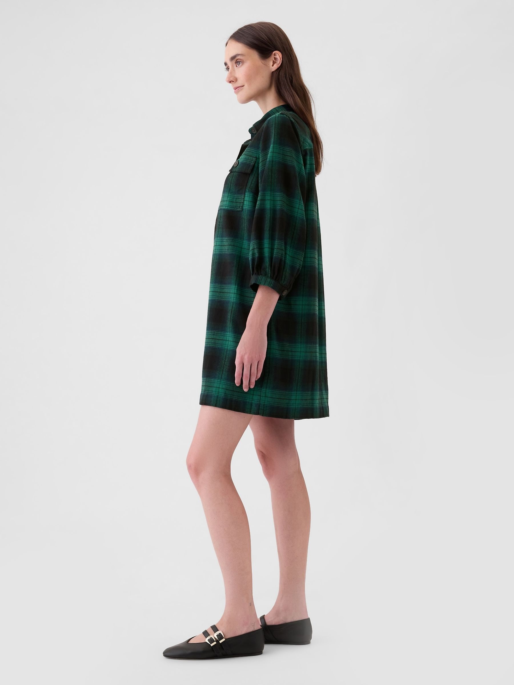 Green Flannel Utility Mini Shirtdress - Image 4 of 5