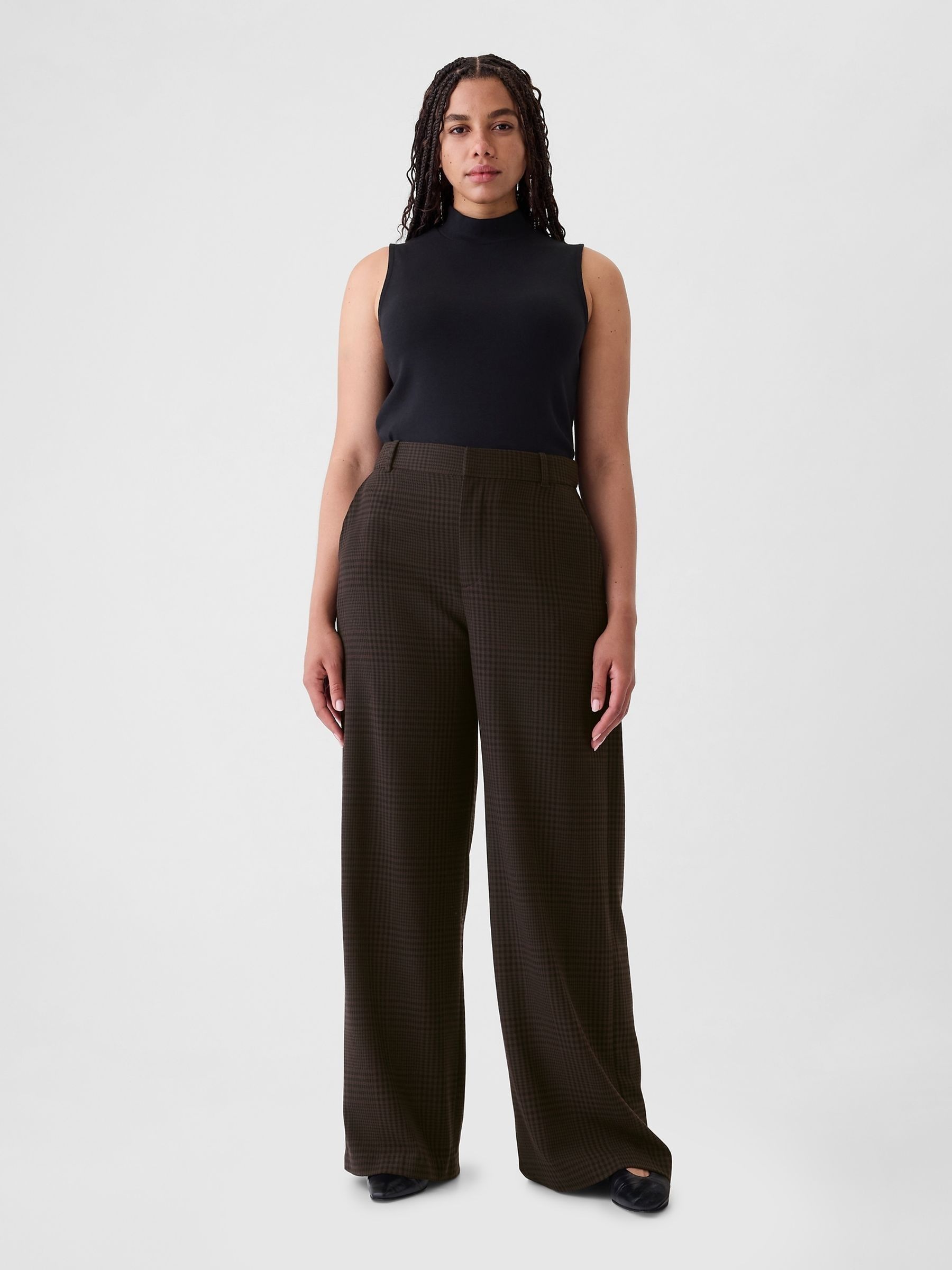 Brown 365 High Waisted Brushed Twill Pleated Taper Trousers - Image 1 of 5