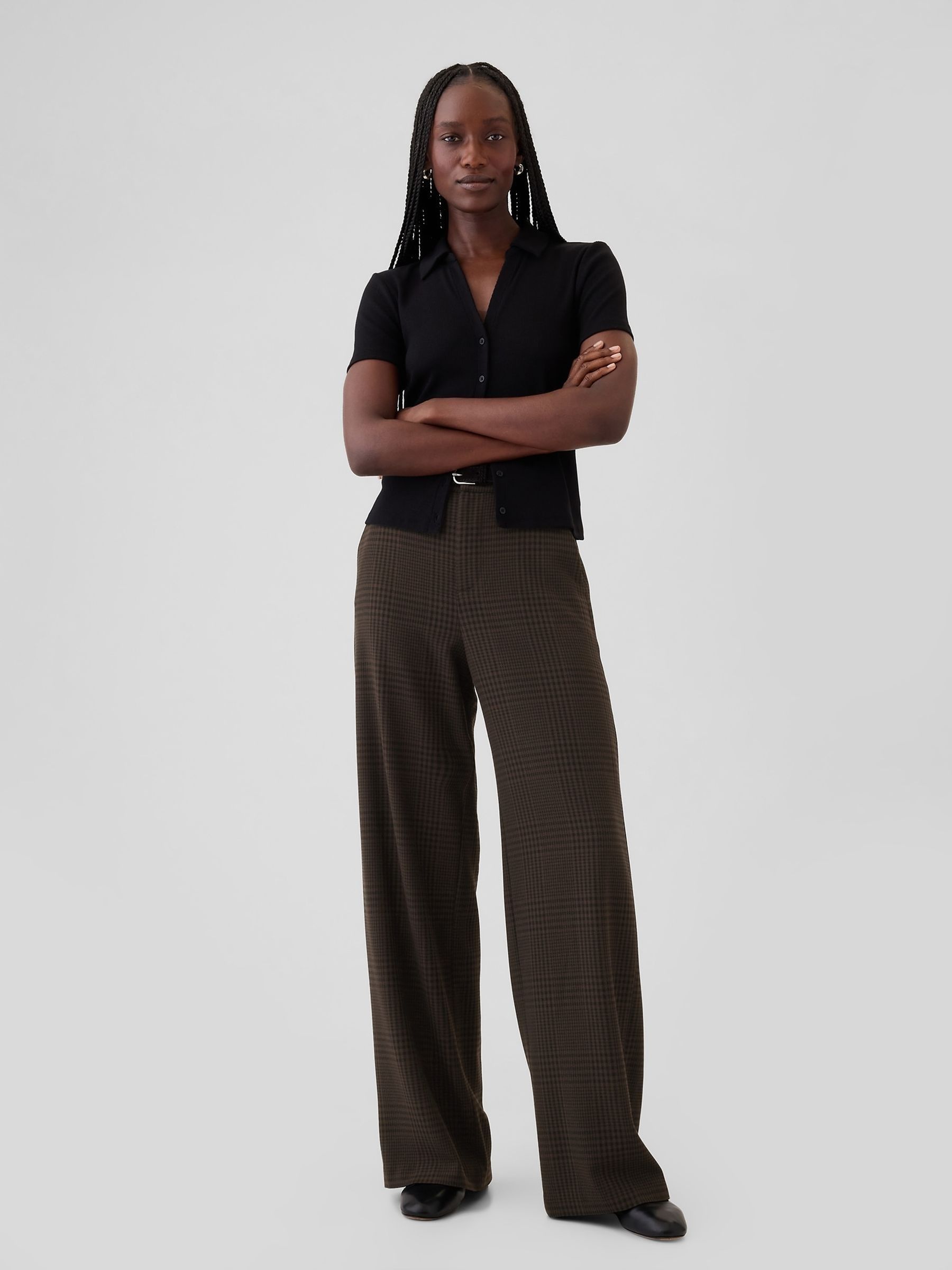 Brown 365 High Waisted Brushed Twill Pleated Taper Trousers - Image 5 of 5