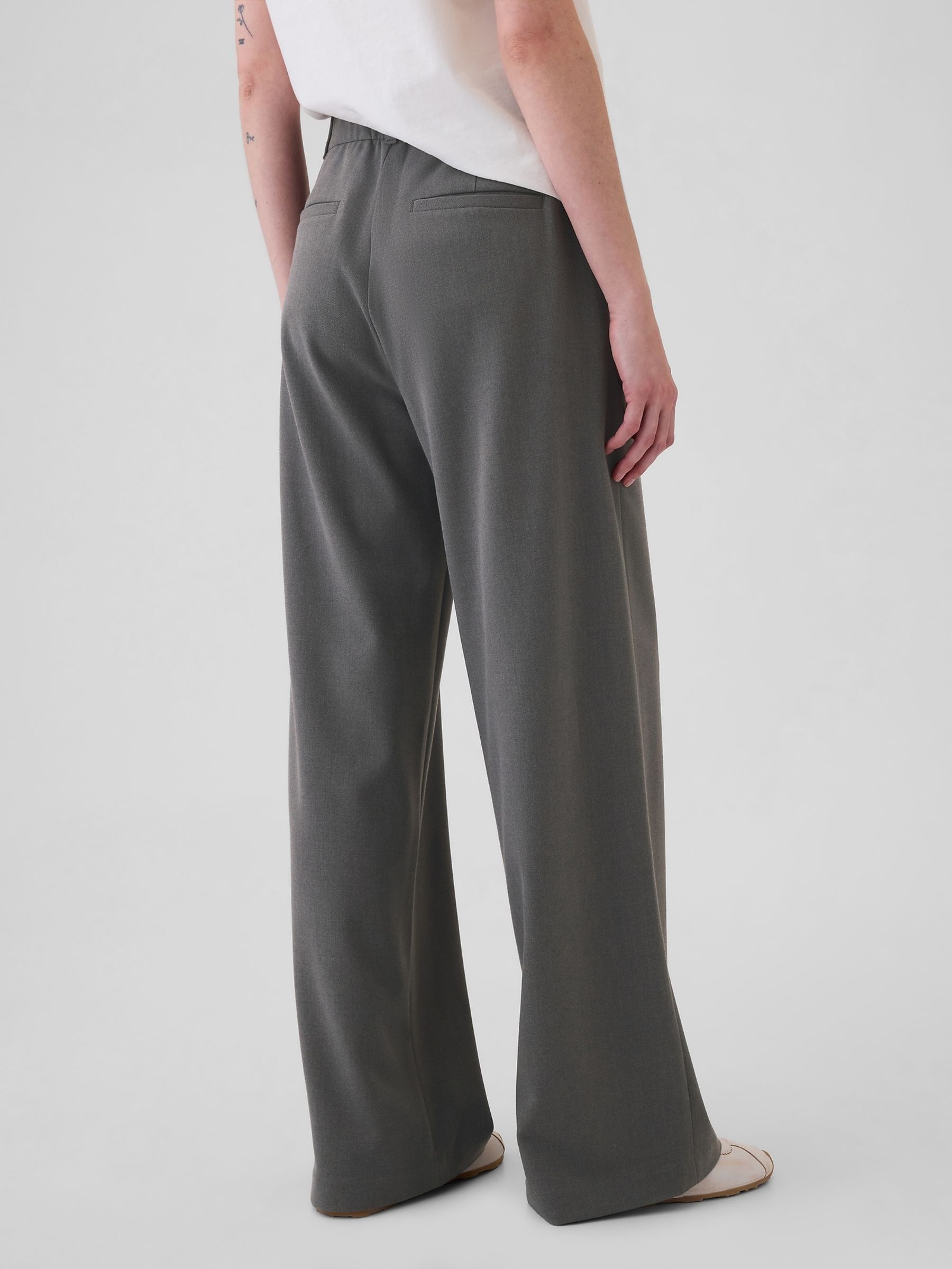 Grey 365 High Waisted Brushed Twill Pleated Taper Trousers - Image 2 of 5