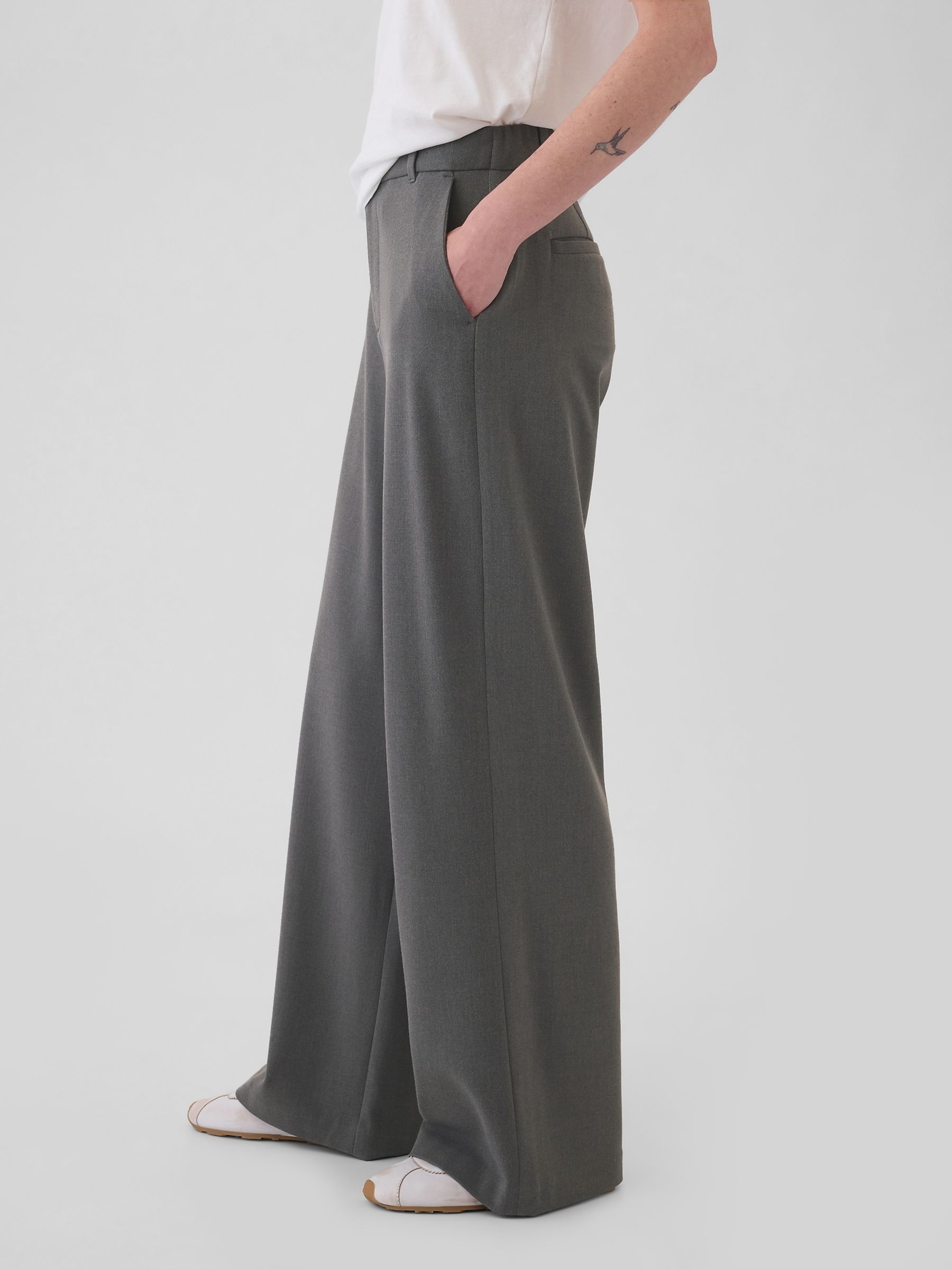 Grey 365 High Waisted Brushed Twill Pleated Taper Trousers - Image 3 of 5