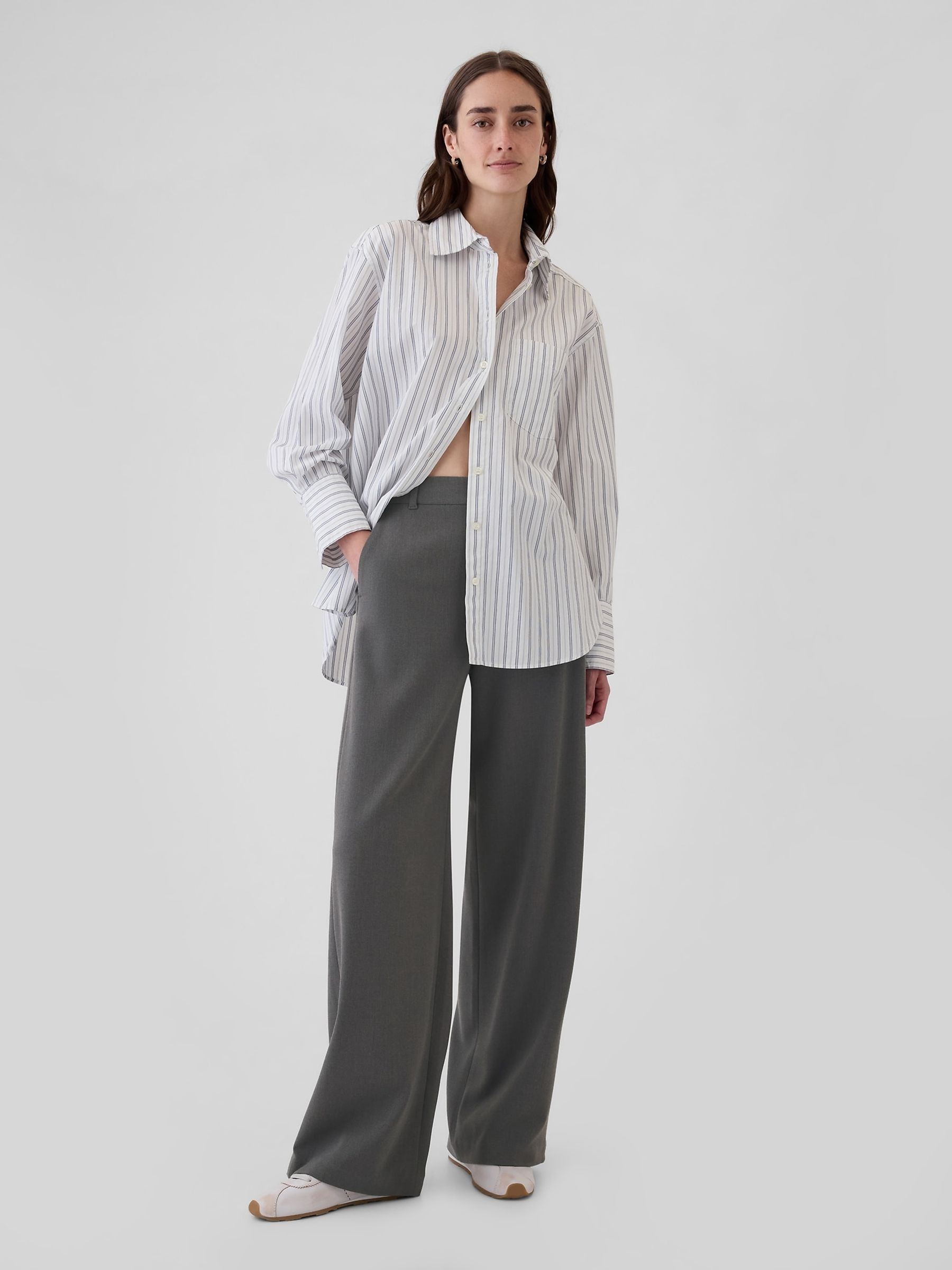 Grey 365 High Waisted Brushed Twill Pleated Taper Trousers - Image 4 of 5