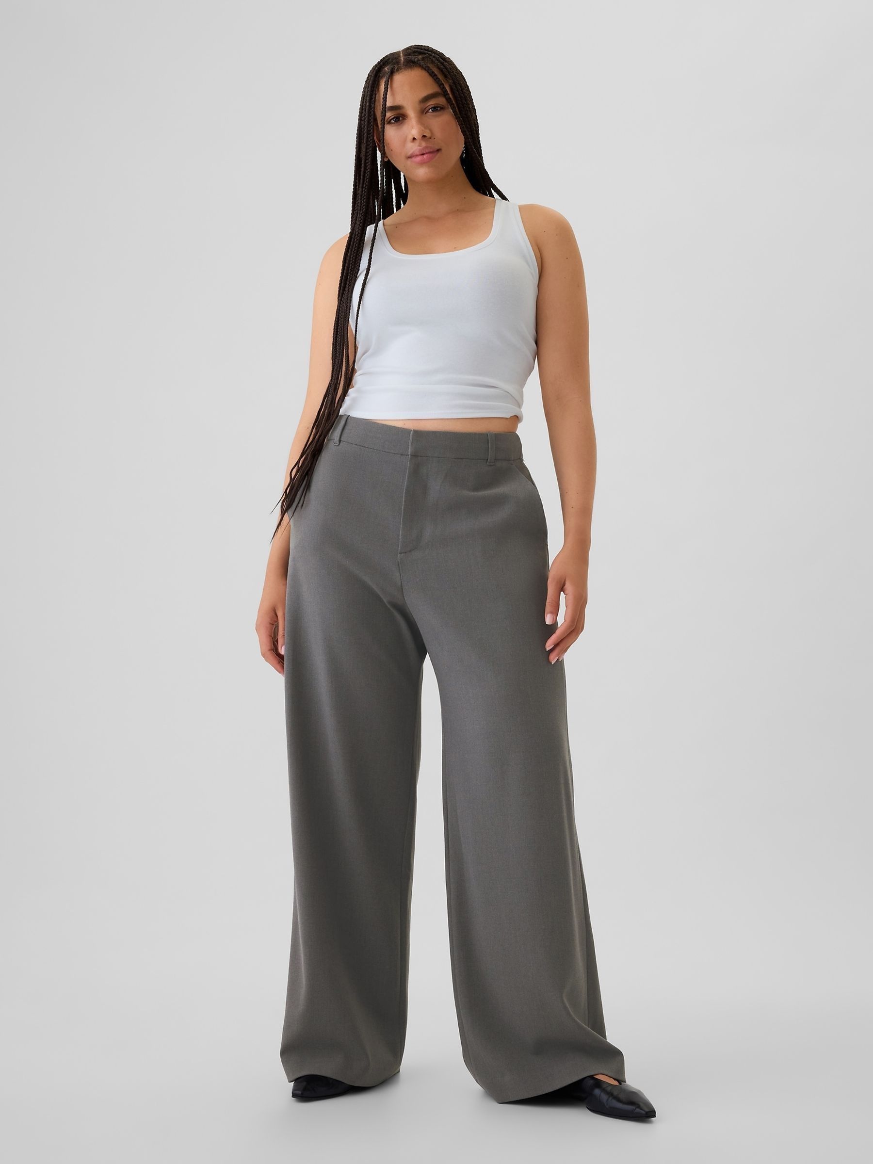 Grey 365 High Waisted Brushed Twill Pleated Taper Trousers - Image 5 of 5